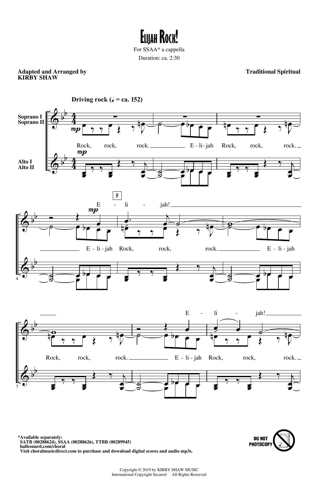 Elijah Rock! (SSA Choir) von Kirby Shaw