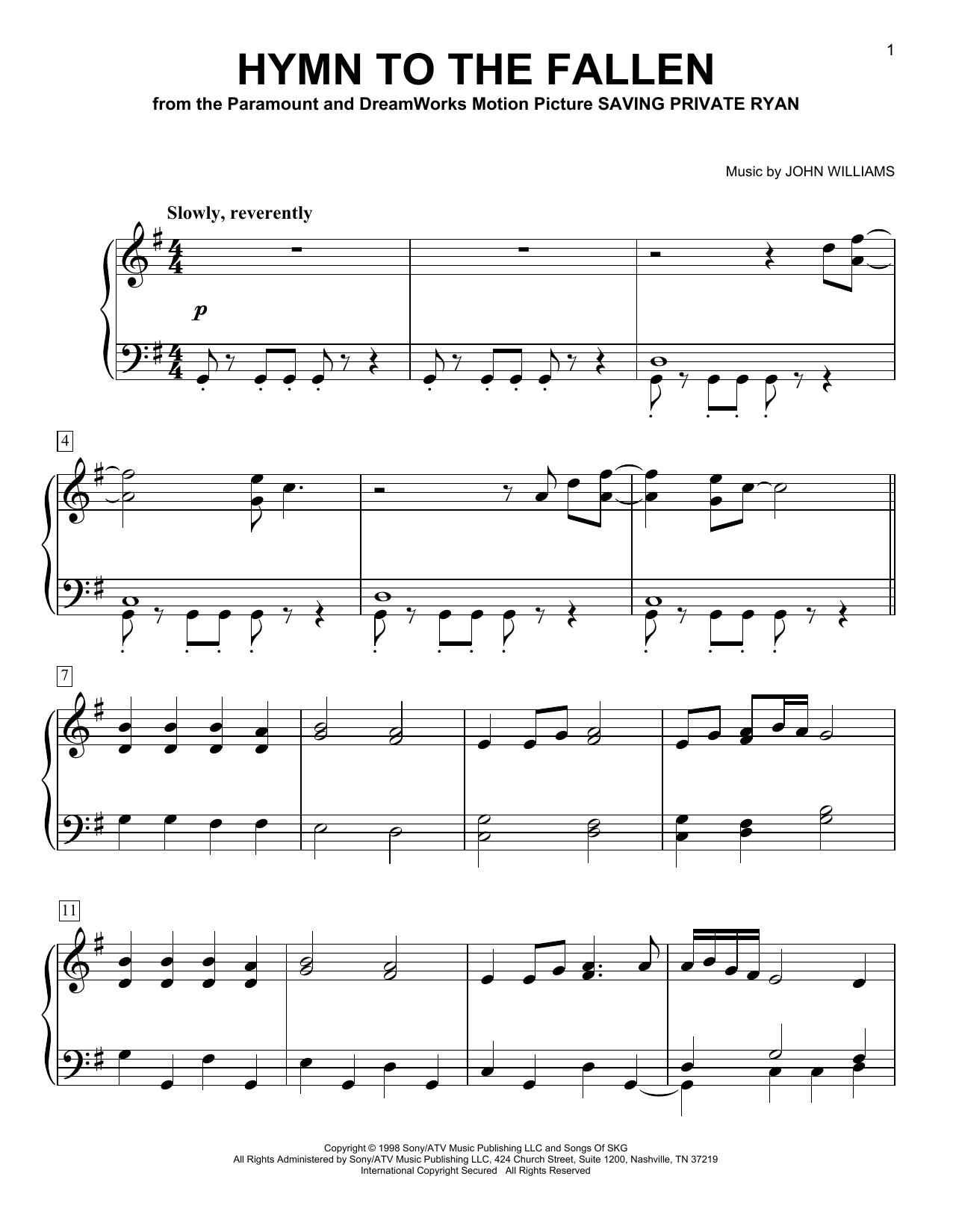 Hymn To The Fallen (from Saving Private Ryan) (Easy Piano) von John Williams