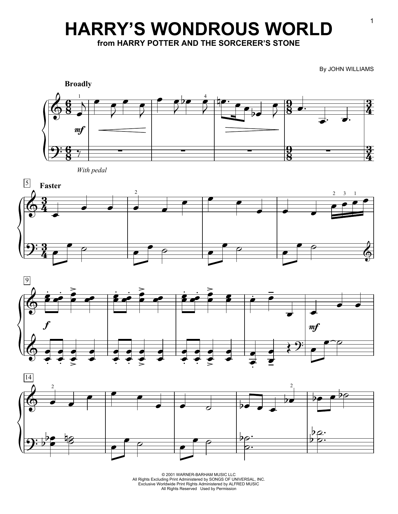 Harry's Wondrous World (from Harry Potter And The Sorcerer's Stone) (Easy Piano) von John Williams