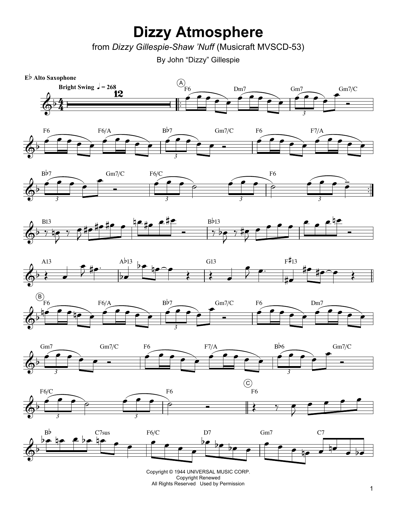 Dizzy Atmosphere (Alto Sax Transcription) von Charlie Parker