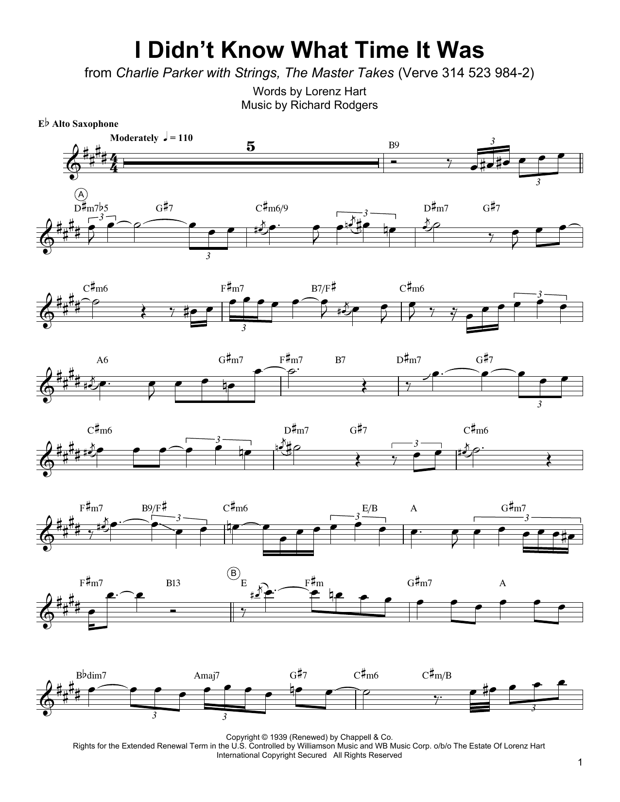 I Didn't Know What Time It Was (Alto Sax Transcription) von Charlie Parker