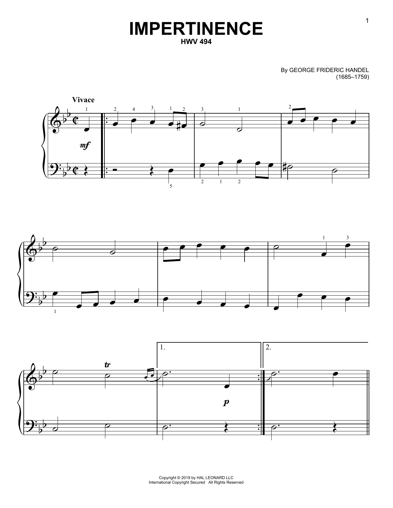 Impertinence, HWV 494 (Easy Piano) von George Frideric Handel