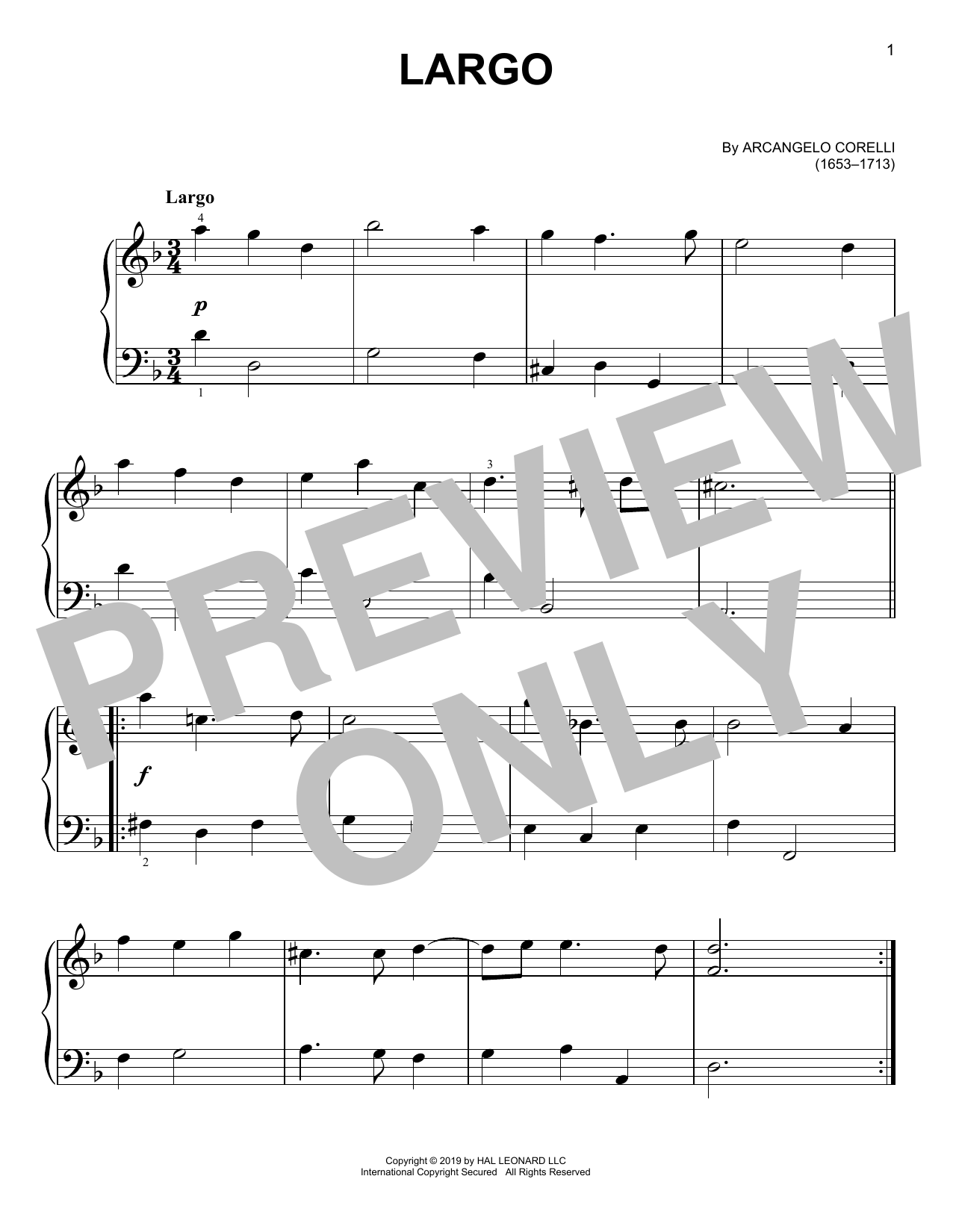 Largo (Easy Piano) von Arcangelo Corelli