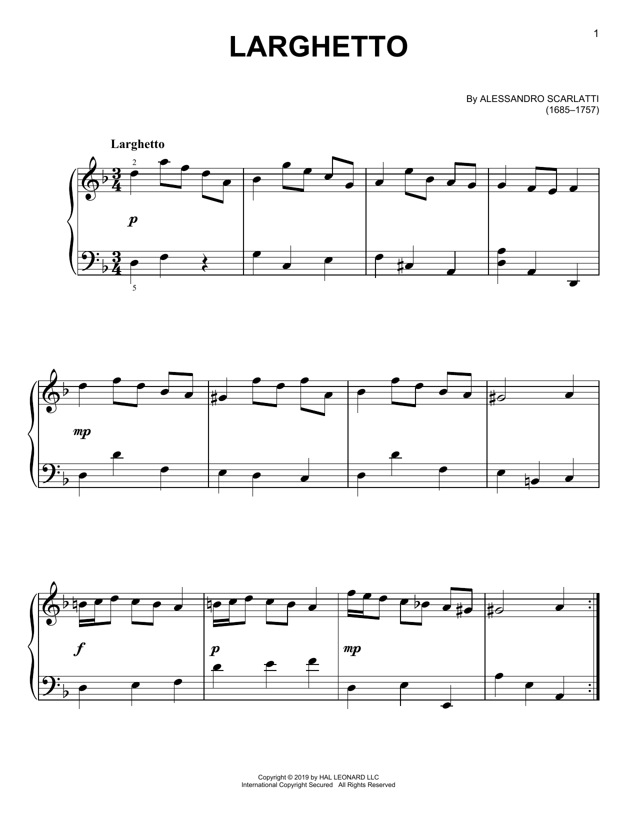 Larghetto (Easy Piano) von Alessandro Scarlatti