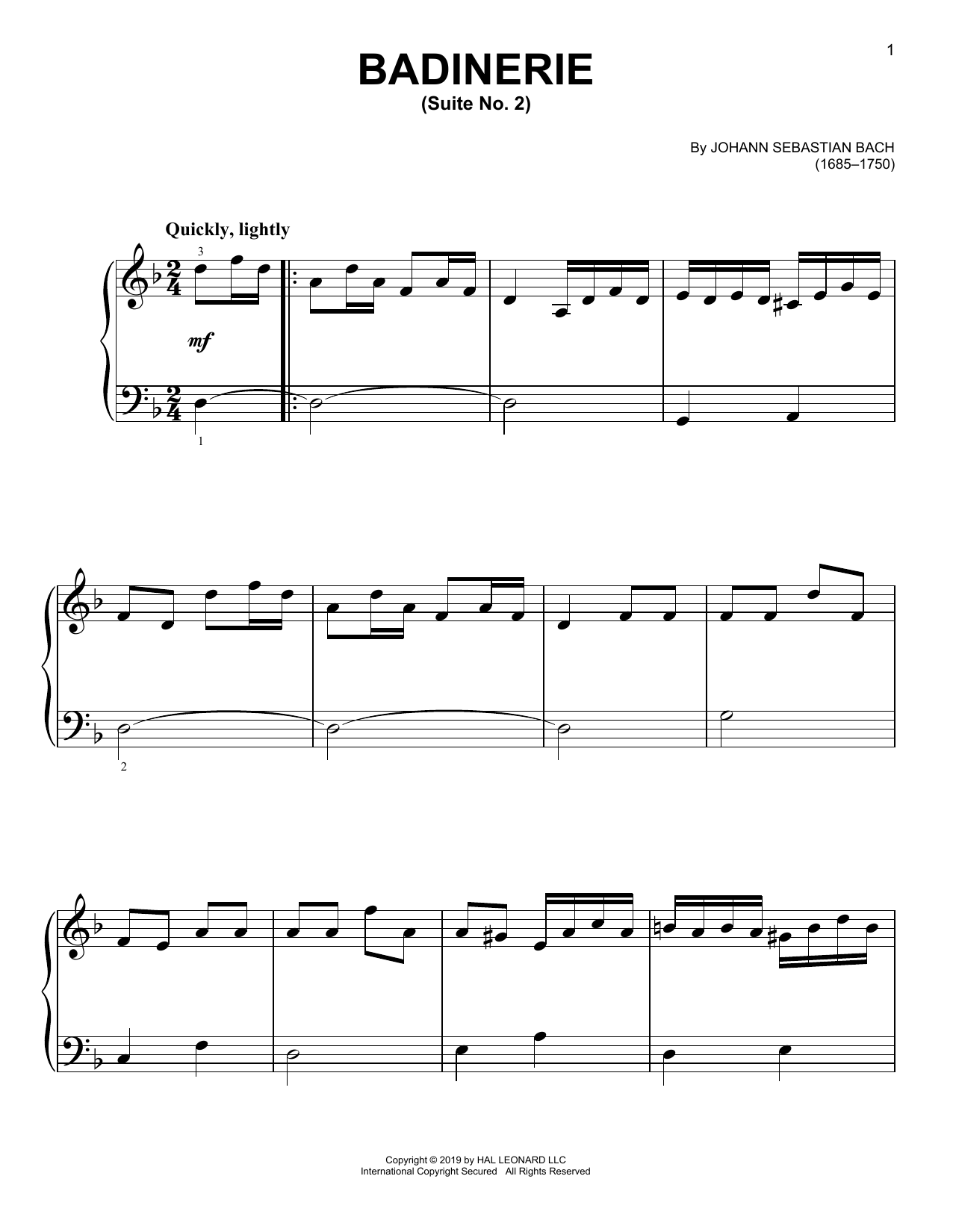 Badinerie (Suite No. 2) (Easy Piano) von Johann Sebastian Bach