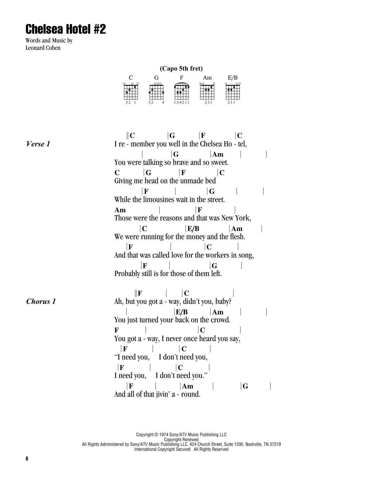 Chelsea Hotel #2 (Guitar Chords/Lyrics) von Leonard Cohen