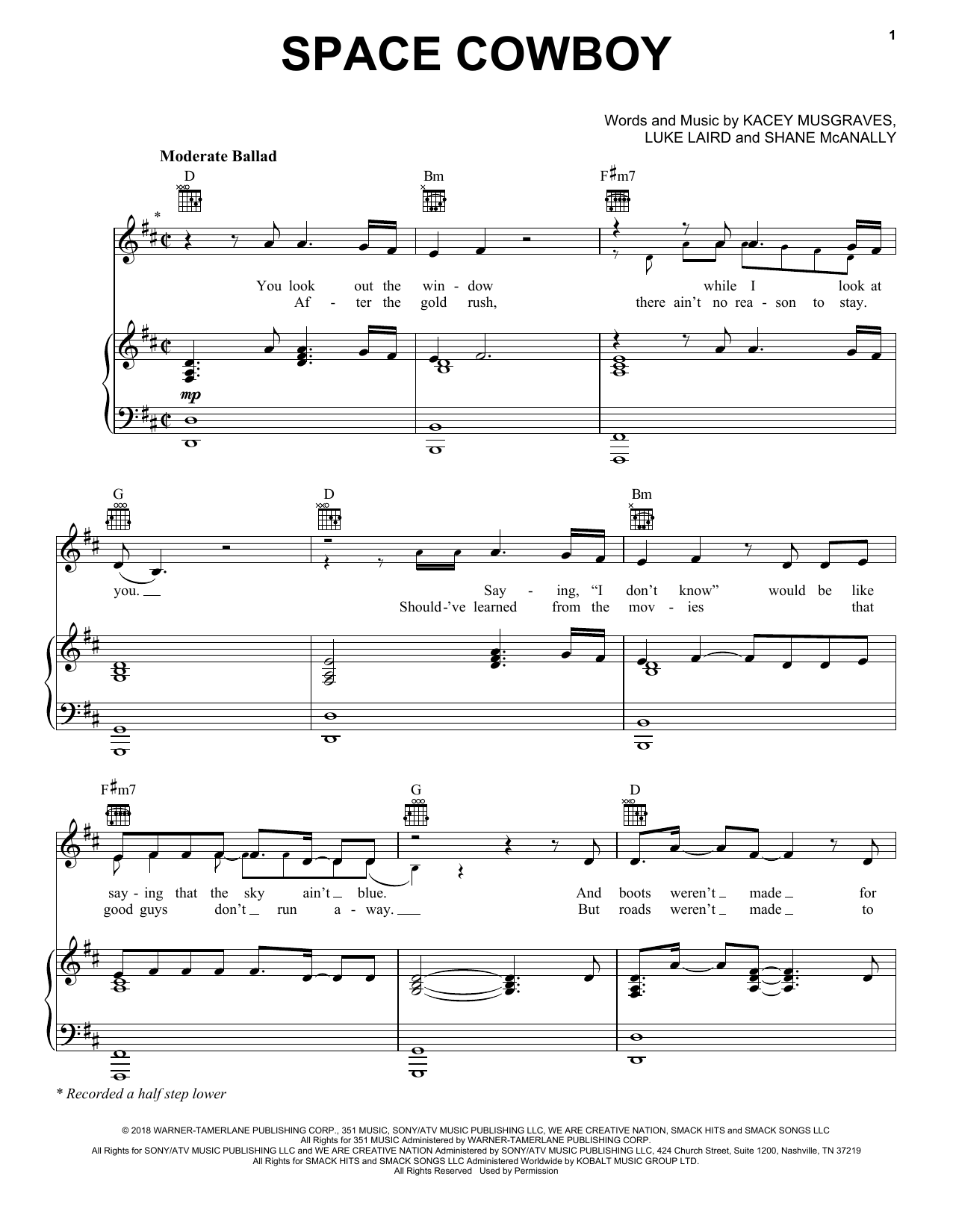 Space Cowboy (Piano, Vocal & Guitar Chords (Right-Hand Melody)) von Kacey Musgraves