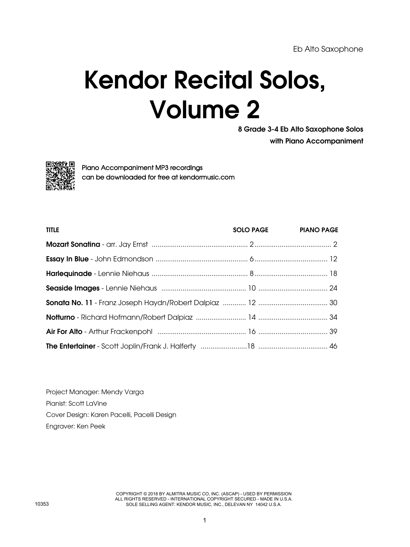 Kendor Recital Solos, Volume 2 - Eb Alto Saxophone (Woodwind Solo) von Various