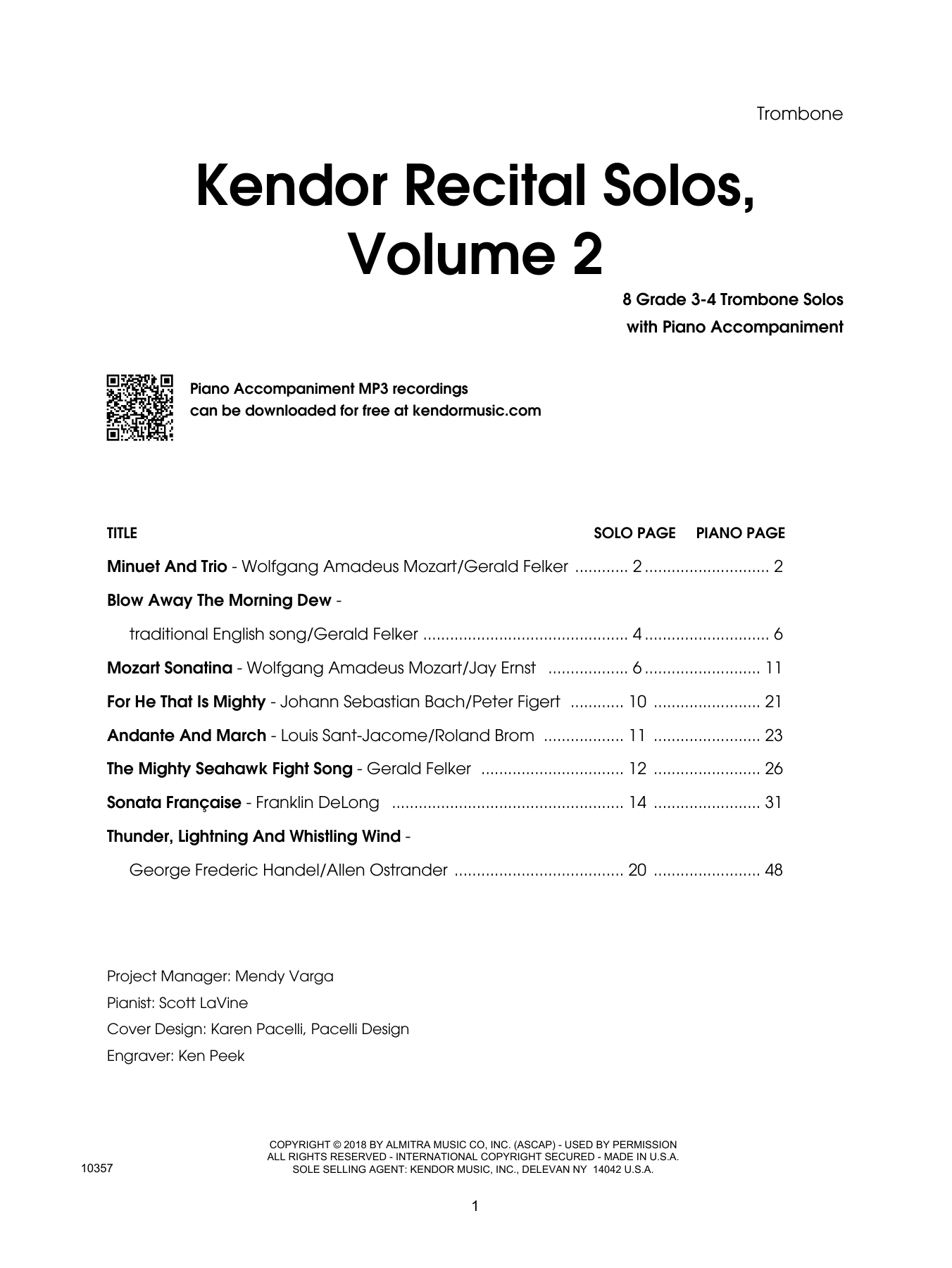 Kendor Recital Solos, Volume 2 - Trombone - Trombone (Brass Solo) von Various