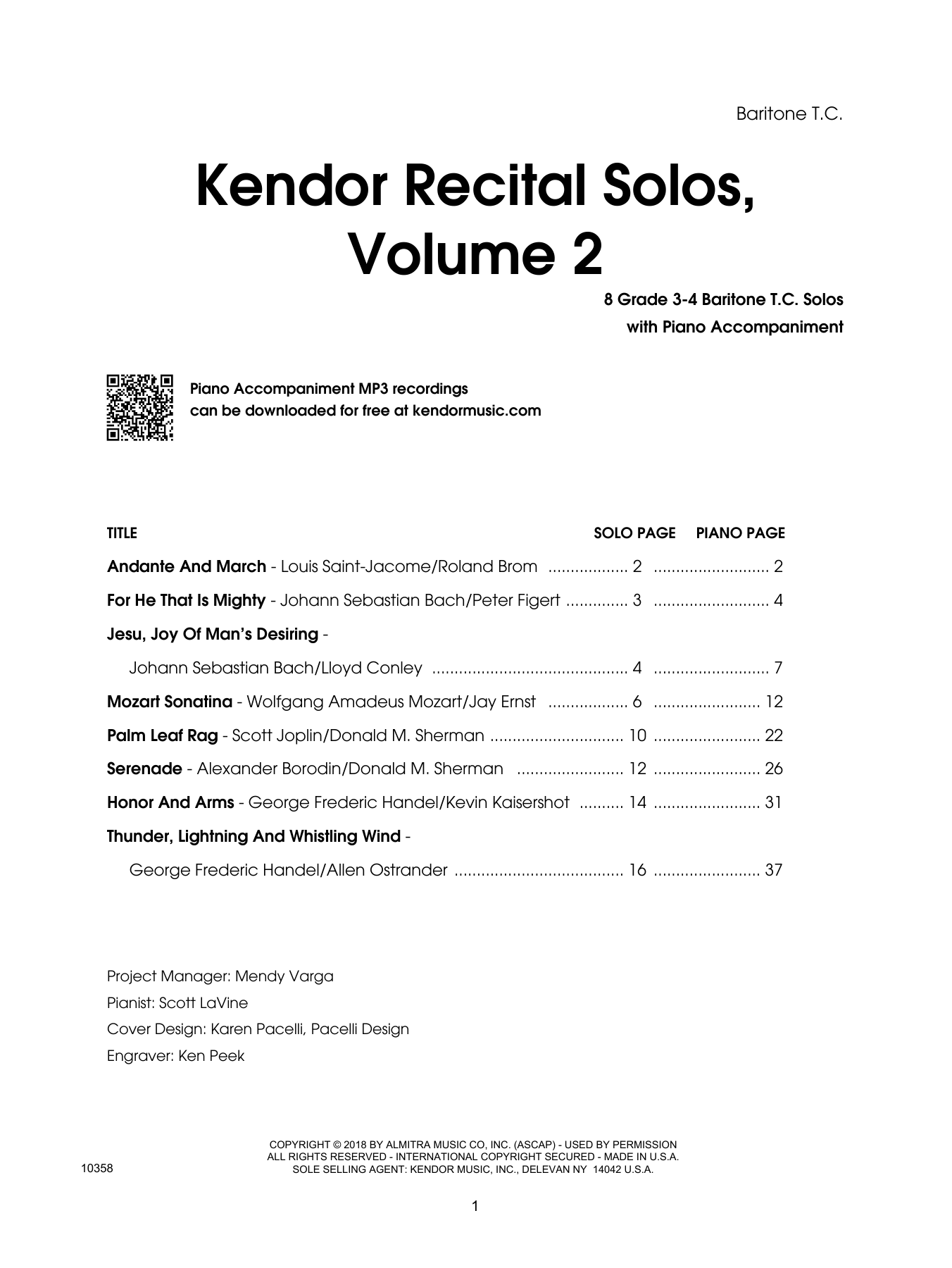 Kendor Recital Solos, Volume 2 - Baritone T.C. (Brass Solo) von Various