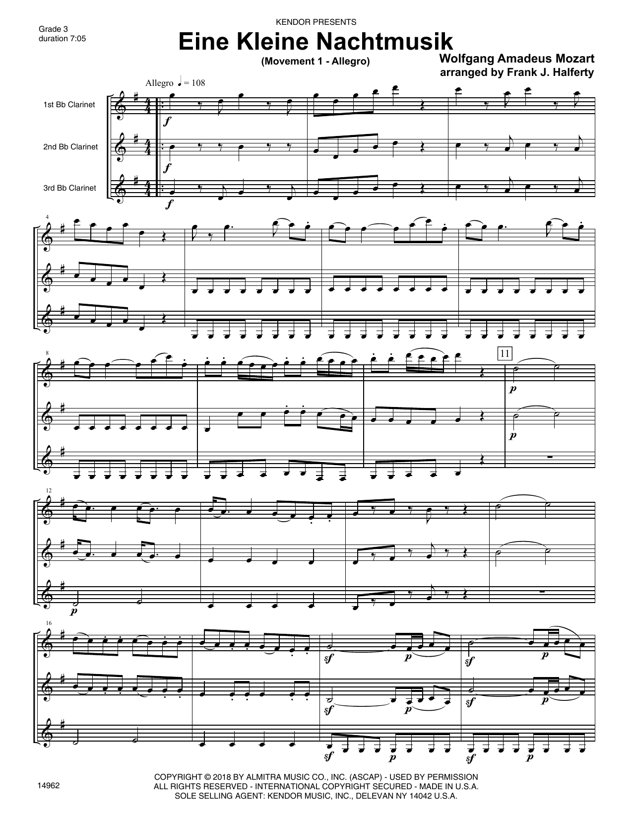 Eine Kleine Nachtmusik (Movement 1 - Allegro) (arr. Frank J. Halferty) - Full Score (Woodwind Ensemble) von Wolfgang Amadeus Mozart