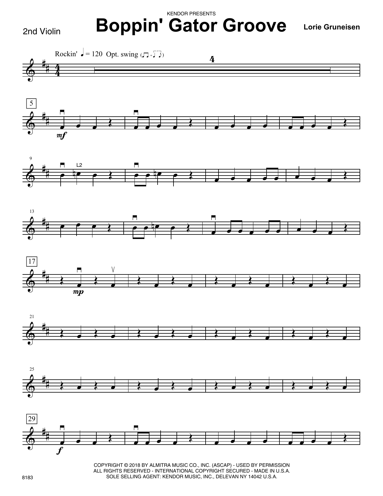 Boppin' Gator Groove - 2nd Violin (Orchestra) von Lorie Gruneisen