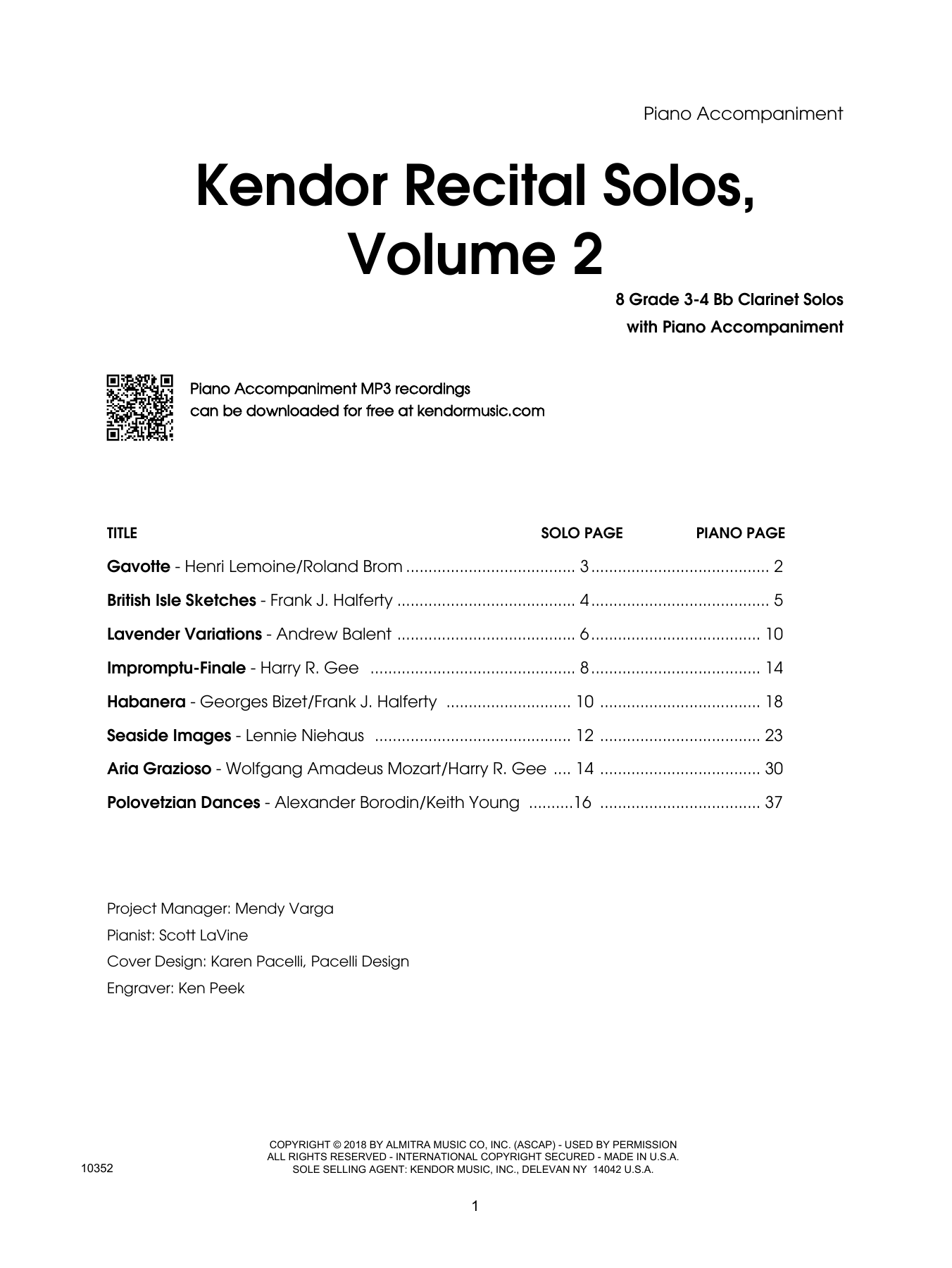 Kendor Recital Solos, Volume 2 - Bb Clarinet - Piano Accompaniment (Woodwind Solo) von Various