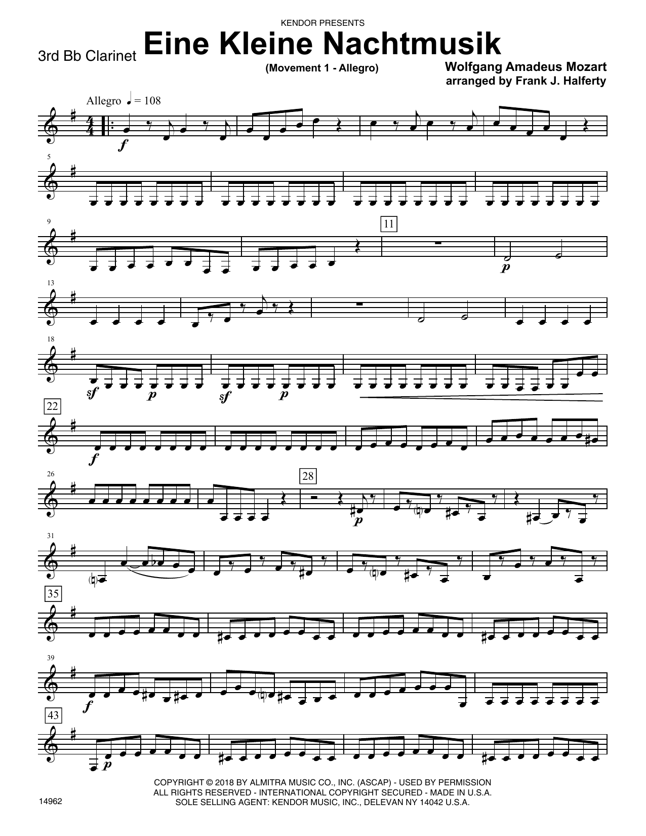 Eine Kleine Nachtmusik (Movement 1 - Allegro) (arr. Frank J. Halferty) - 3rd Bb Clarinet (Woodwind Ensemble) von Wolfgang Amadeus Mozart