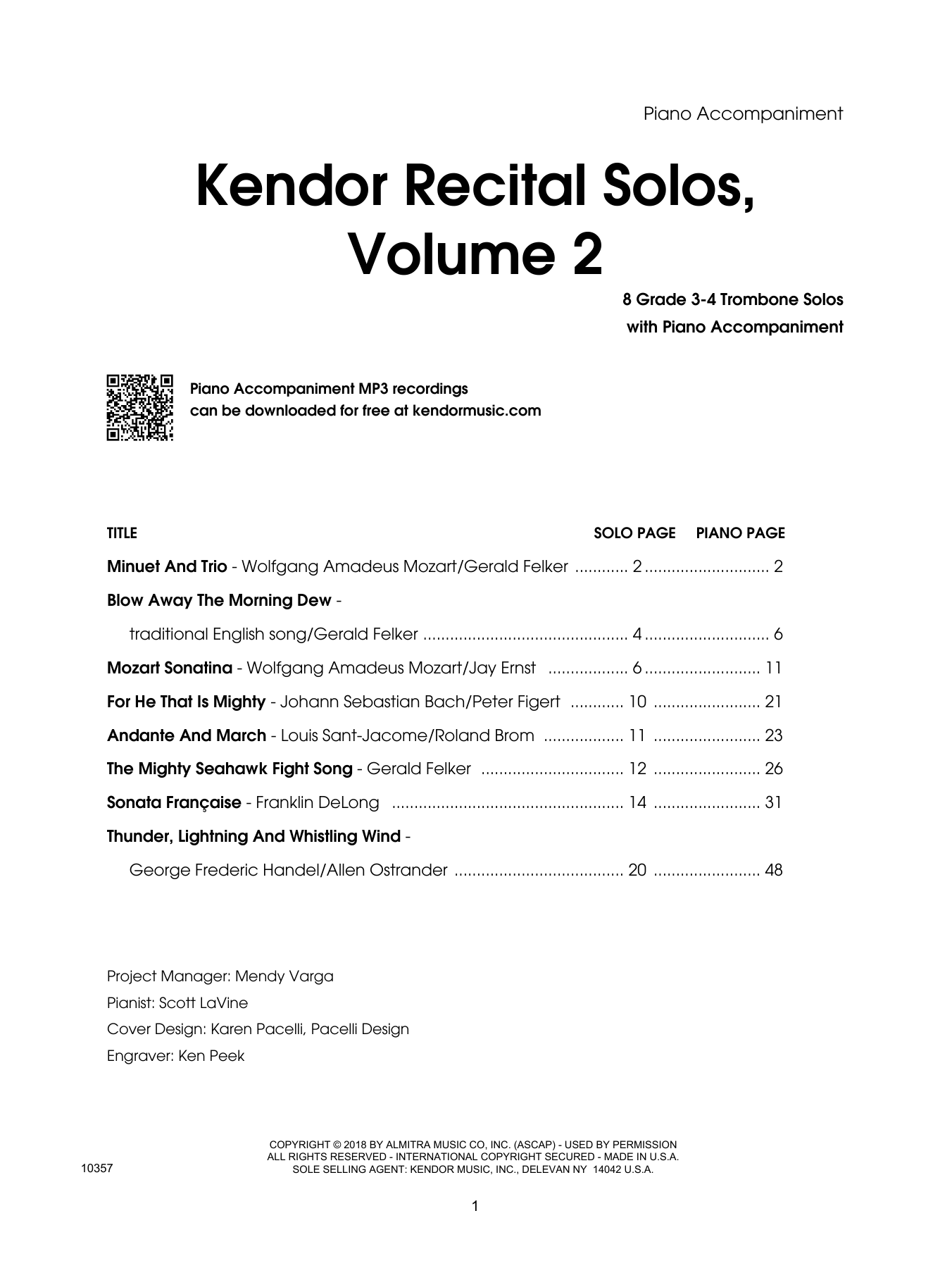 Kendor Recital Solos, Volume 2 - Trombone - Piano Accompaniment (Brass Solo) von Various