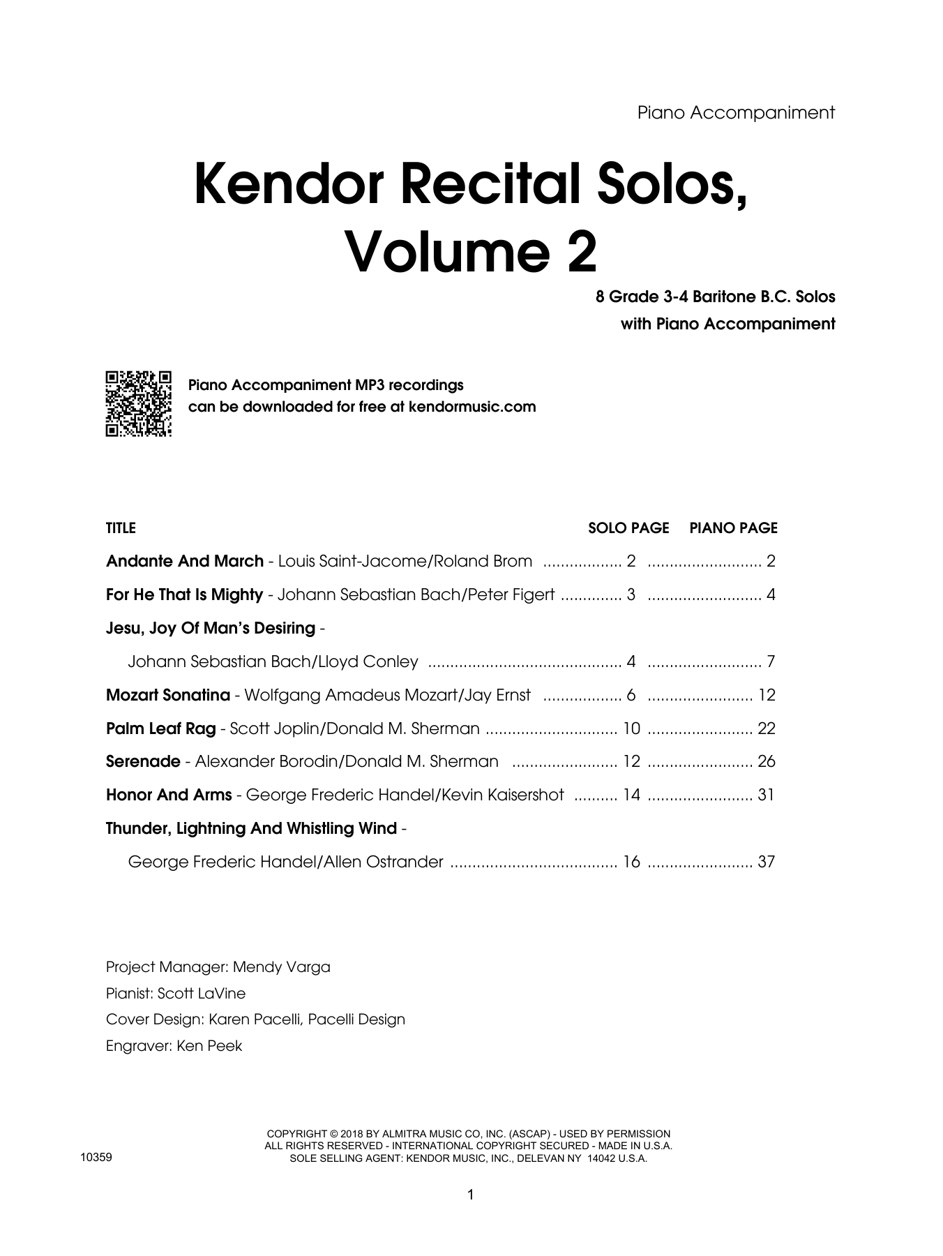 Kendor Recital Solos, Volume 2 - Piano Accompaniment (Brass Solo) von Various