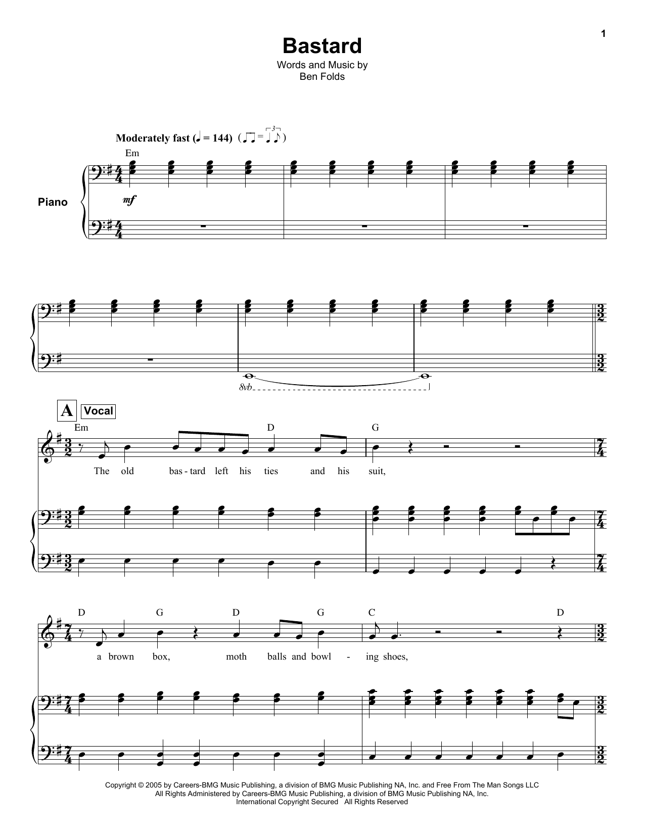Bastard (Keyboard Transcription) von Ben Folds