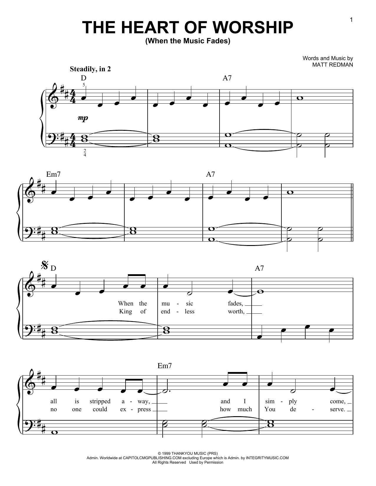 The Heart Of Worship (When The Music Fades) (Very Easy Piano) von Matt Redman
