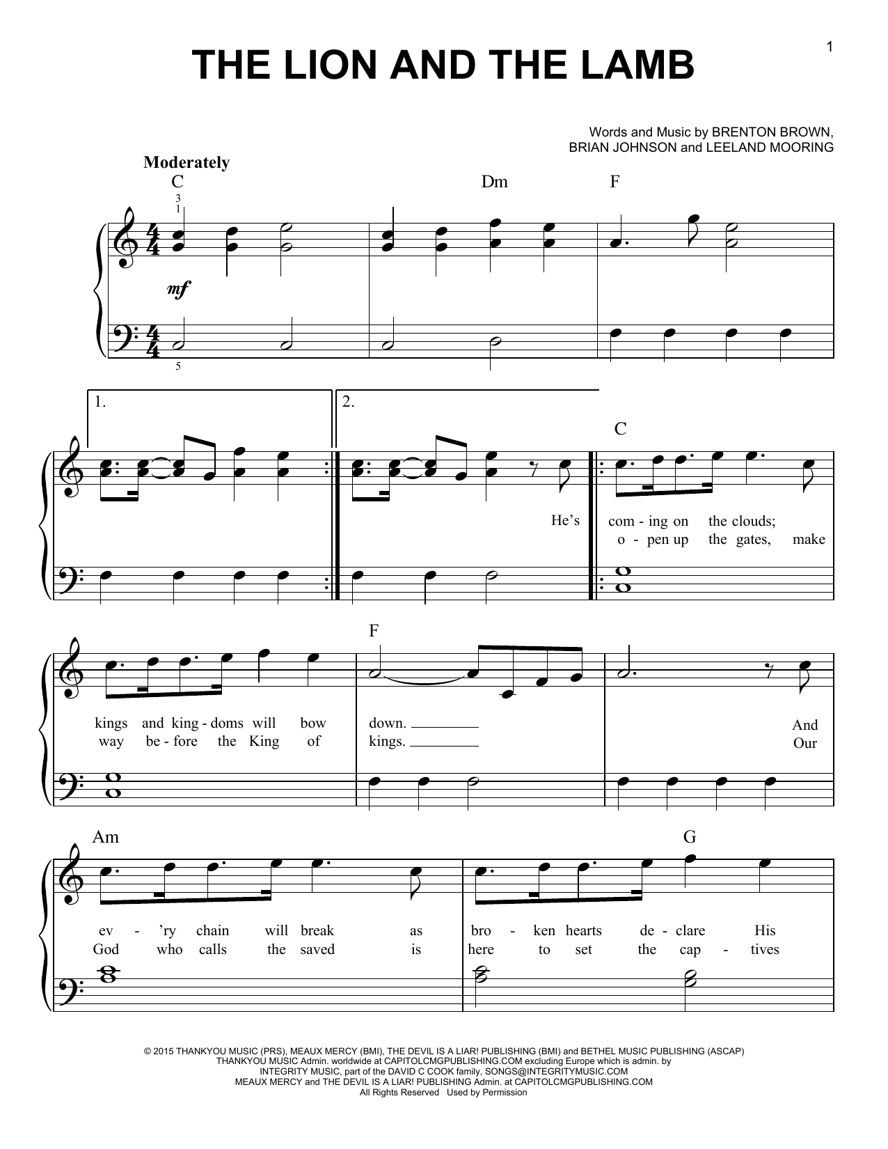 The Lion And The Lamb (Very Easy Piano) von Big Daddy Weave