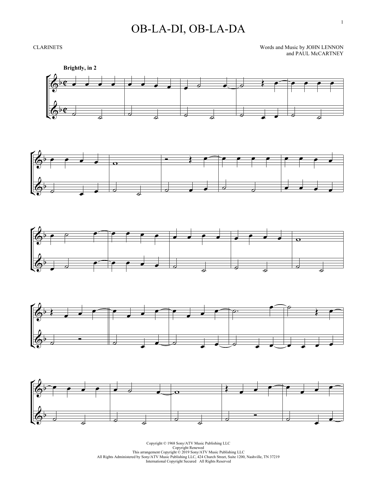 Ob-La-Di, Ob-La-Da (Clarinet Duet) von The Beatles