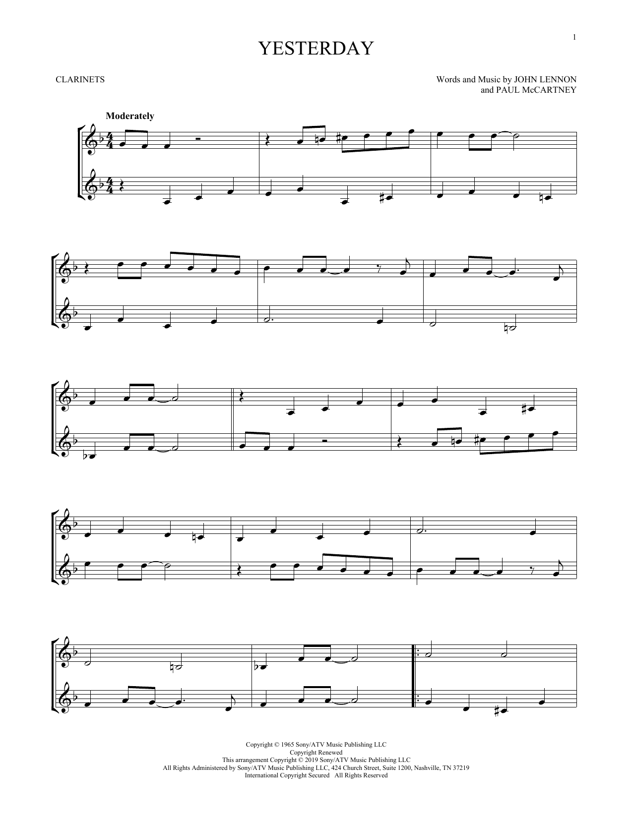 Yesterday (Clarinet Duet) von The Beatles