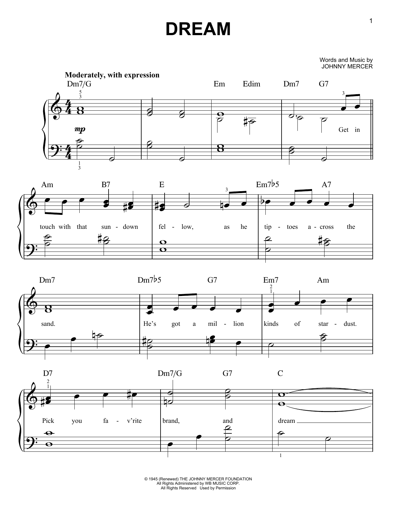 Dream (Easy Piano) von Johnny Mercer