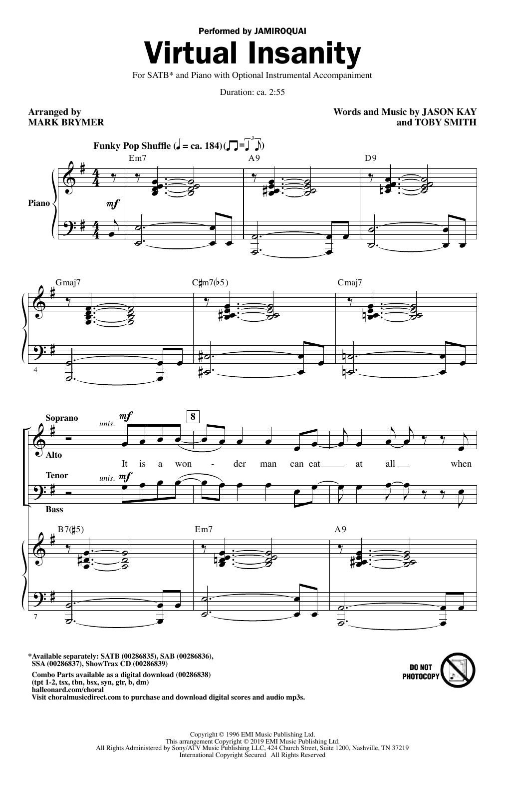 Virtual Insanity (arr. Mark Brymer) (SATB Choir) von Jamiroquai