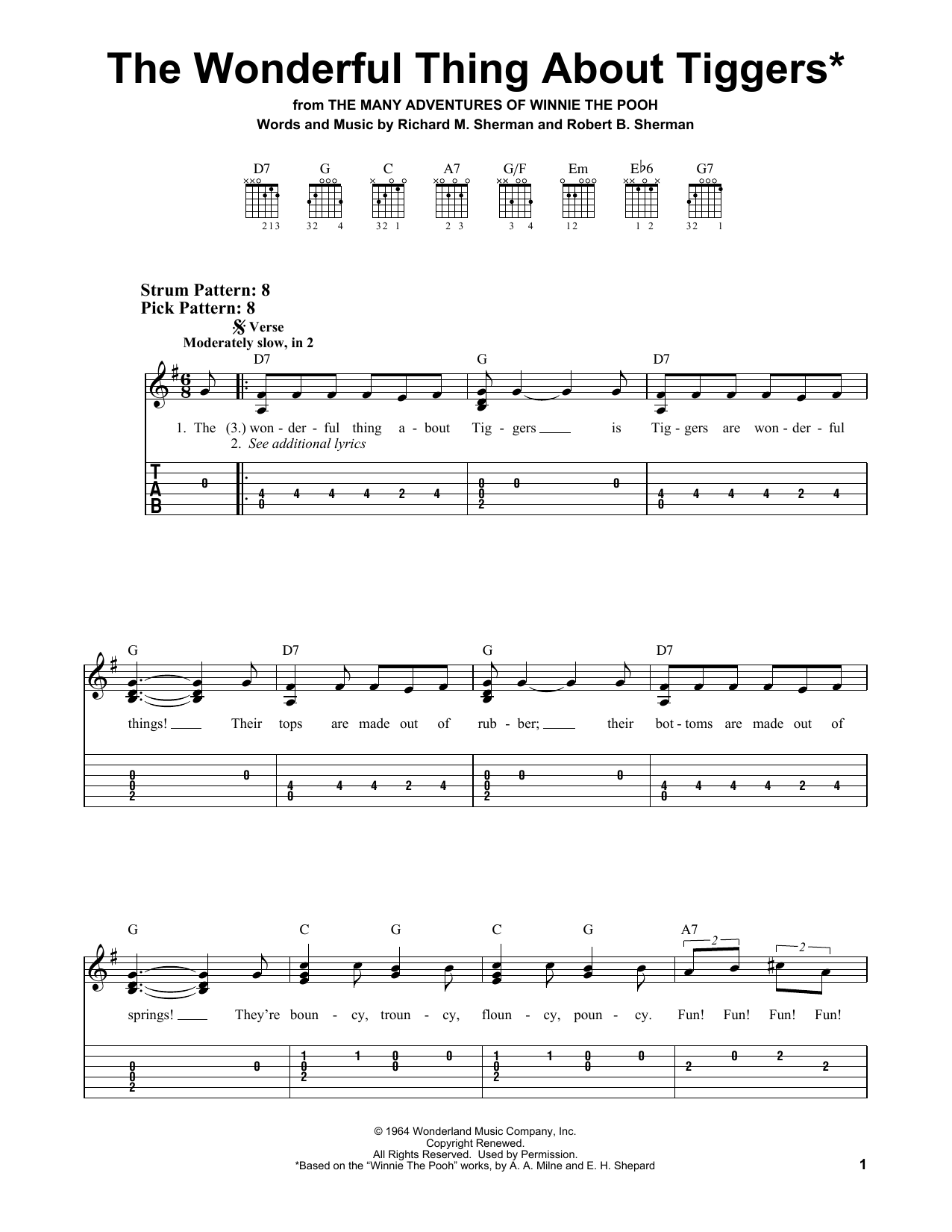 The Wonderful Thing About Tiggers (from The Many Adventures Of Winnie The Pooh) (Easy Guitar Tab) von Sherman Brothers