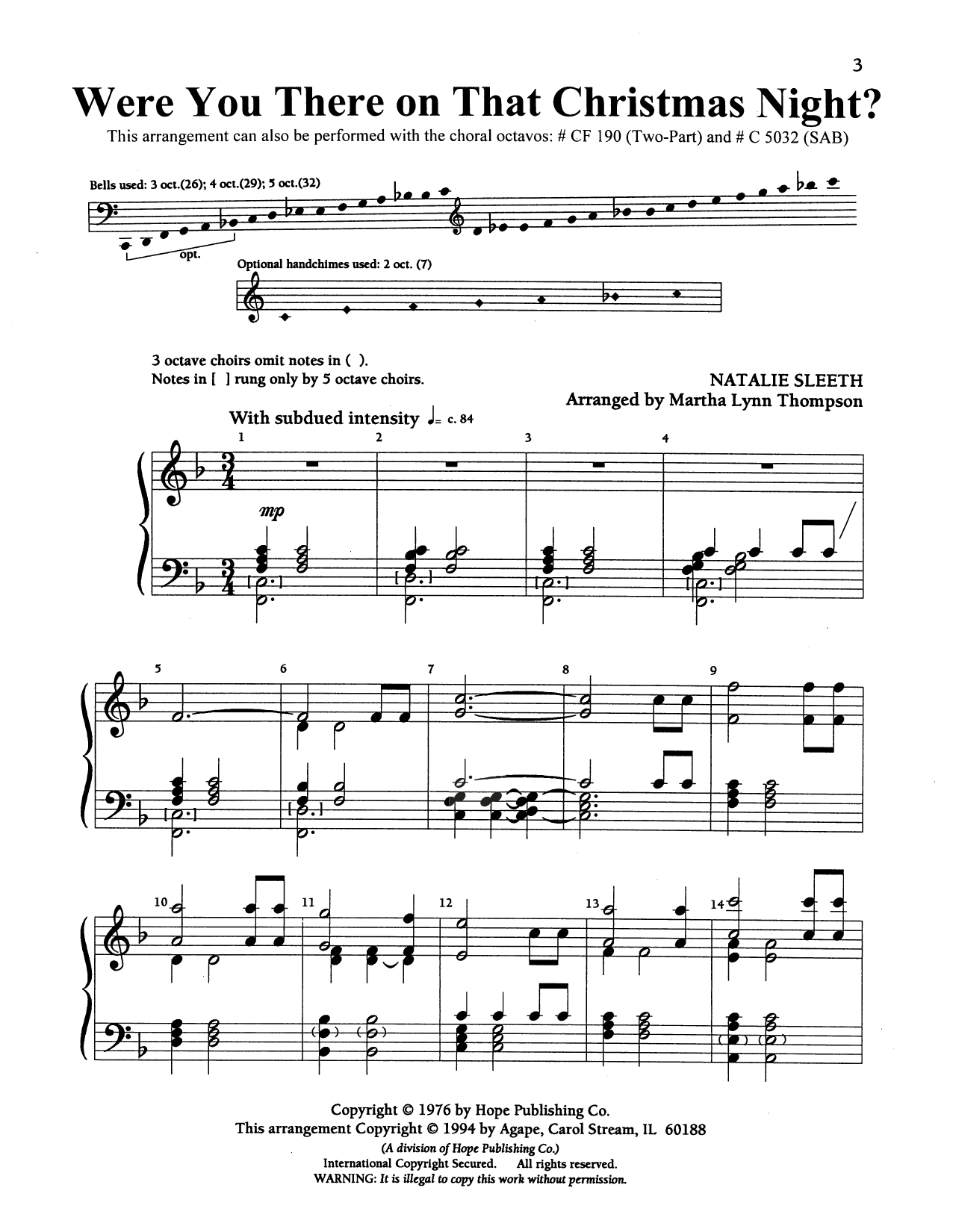 Were You There On That Christmas Night? (arr. Martha Lynn Thompson) - Handbells (Choir Instrumental Pak) von NATALIE SLEETH