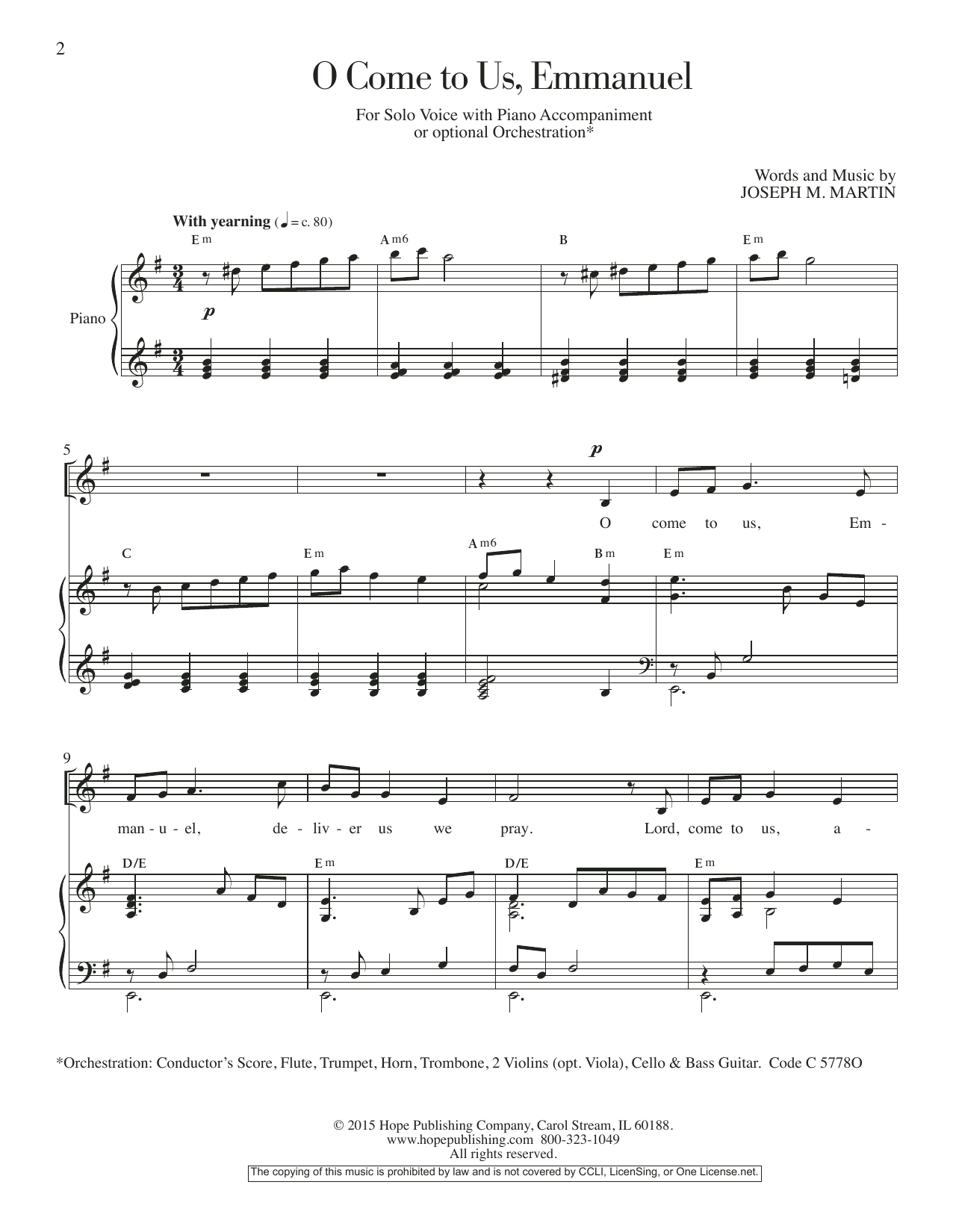 O Come To Us, Emmanuel (Piano & Vocal) von Joseph M. Martin