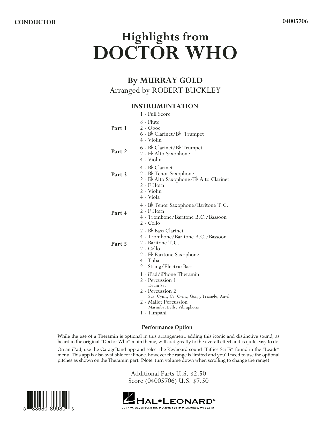 Highlights from Doctor Who (arr. Robert Buckley) - Conductor Score (Full Score) (Concert Band: Flex-Band) von Murray Gold