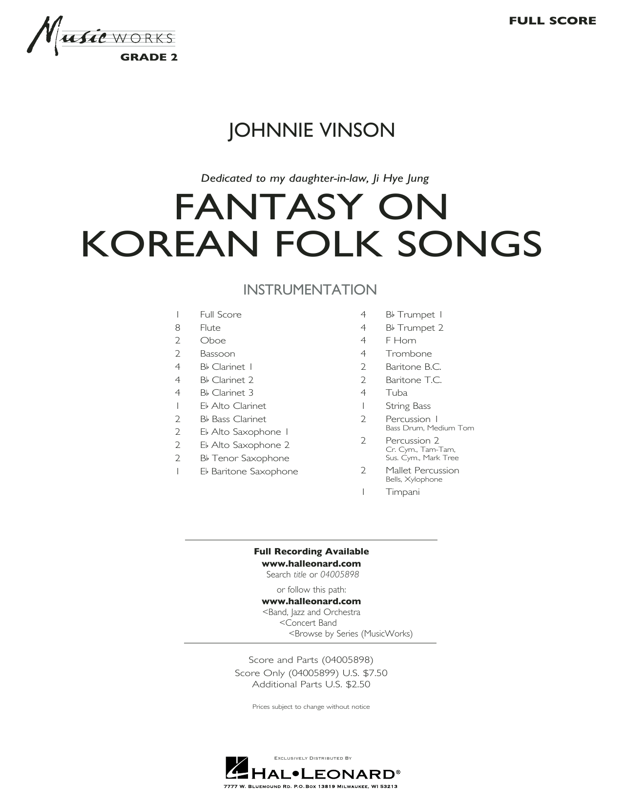 Fantasy on Korean Folk Songs - Conductor Score (Full Score) (Concert Band) von Johnnie Vinson