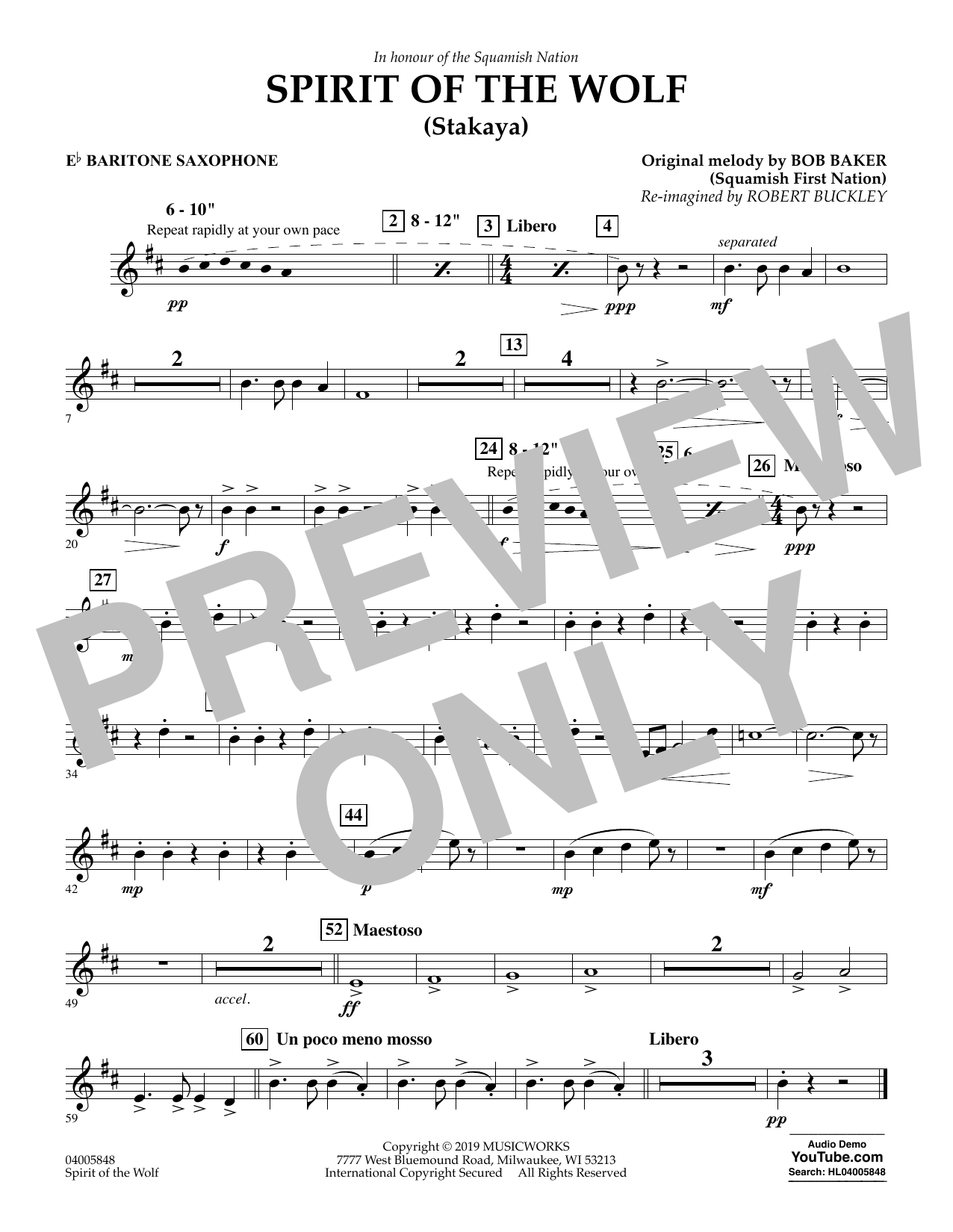 Spirit of the Wolf (Stakaya) - Eb Baritone Saxophone (Concert Band) von Robert Buckley