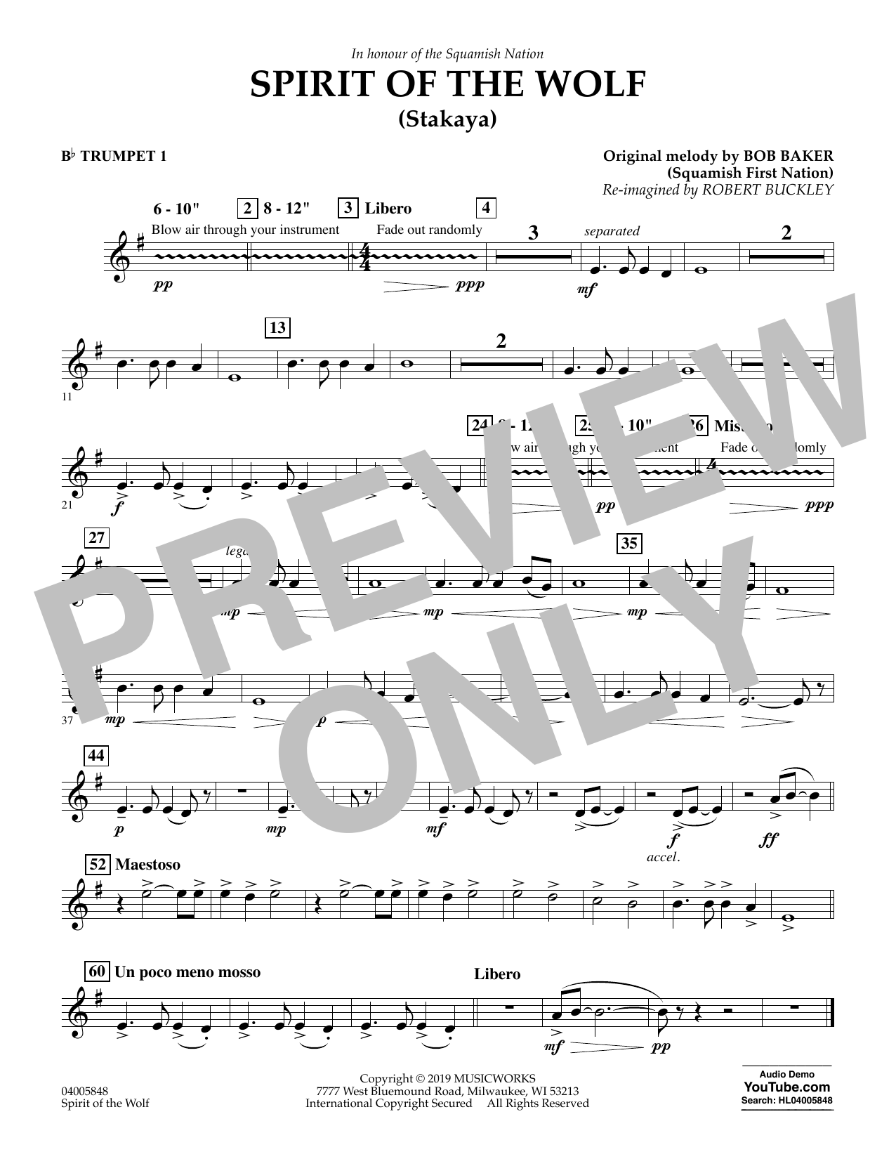 Spirit of the Wolf (Stakaya) - Bb Trumpet 1 (Concert Band) von Robert Buckley