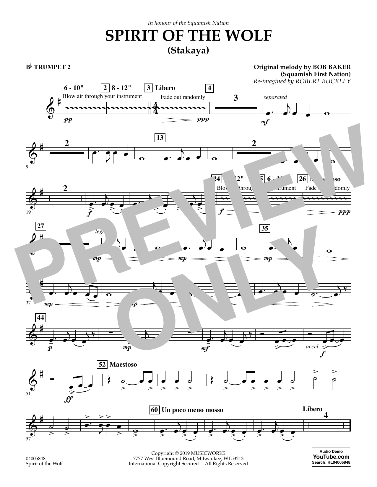 Spirit of the Wolf (Stakaya) - Bb Trumpet 2 (Concert Band) von Robert Buckley