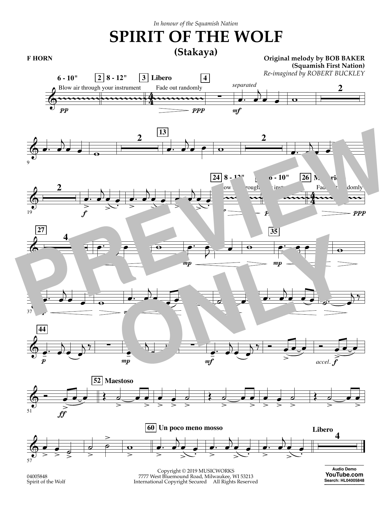 Spirit of the Wolf (Stakaya) - F Horn (Concert Band) von Robert Buckley