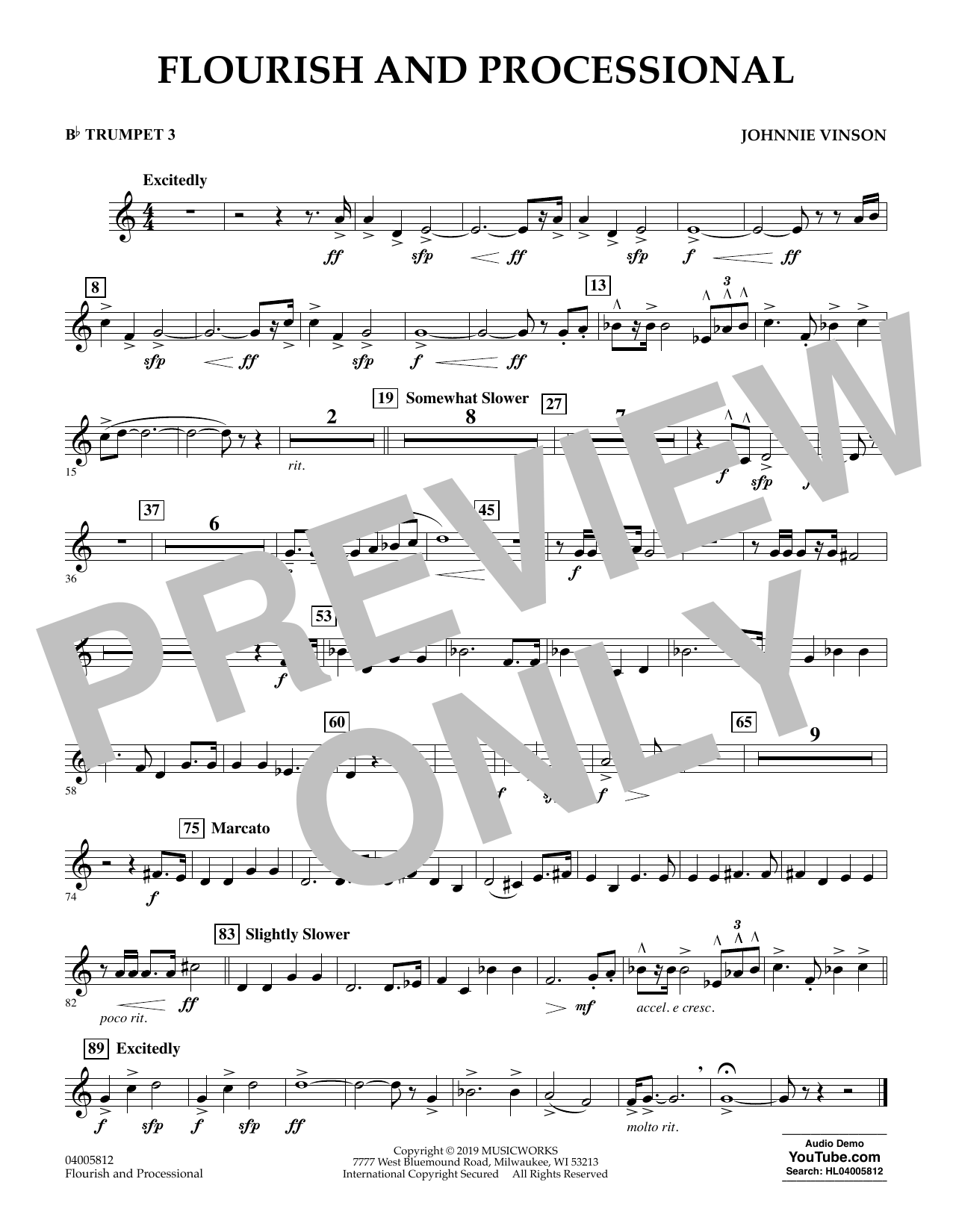 Flourish and Processional - Bb Trumpet 3 (Concert Band) von Johnnie Vinson