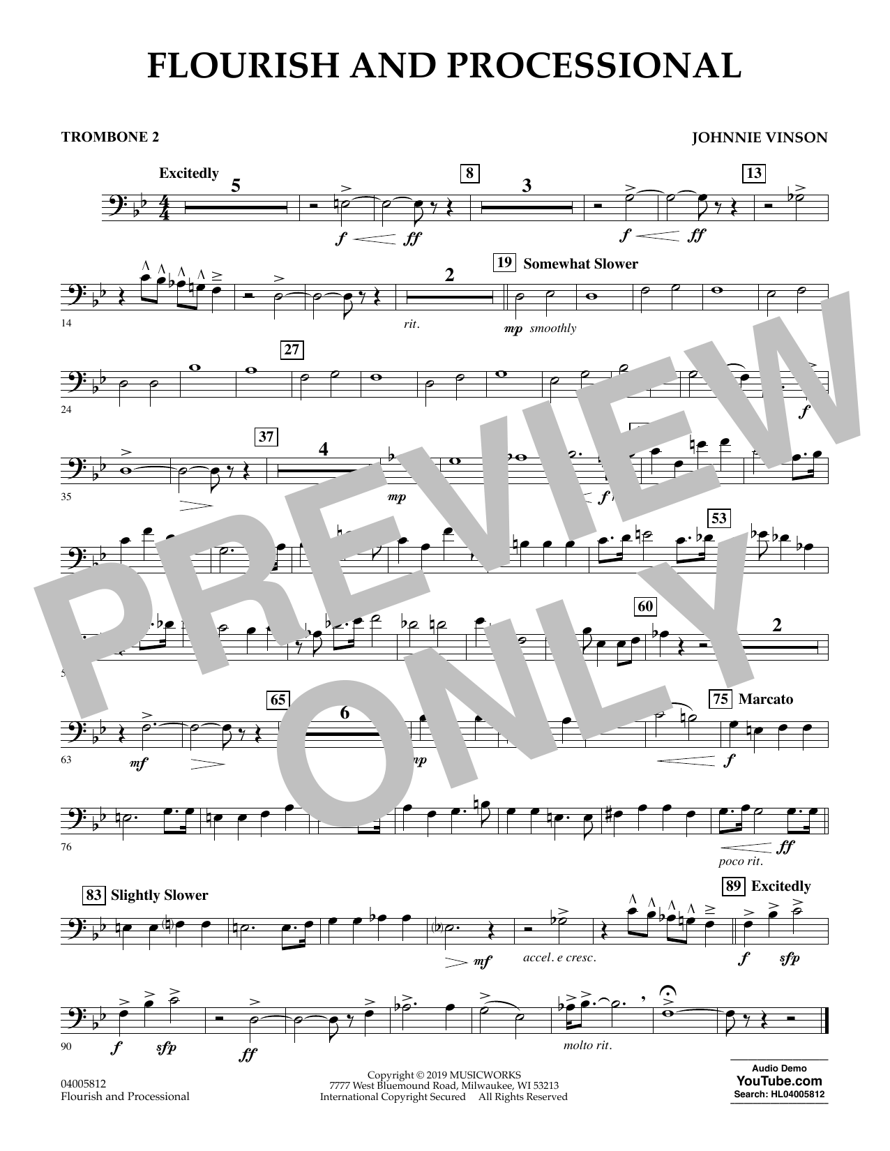 Flourish and Processional - Trombone 2 (Concert Band) von Johnnie Vinson