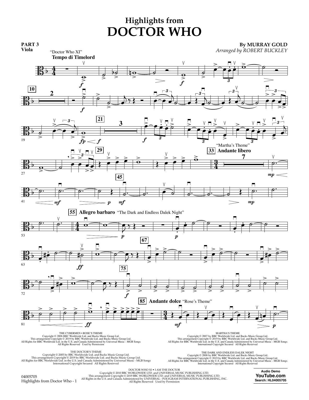 Highlights from Doctor Who (arr. Robert Buckley) - Pt.3 - Viola (Concert Band: Flex-Band) von Murray Gold