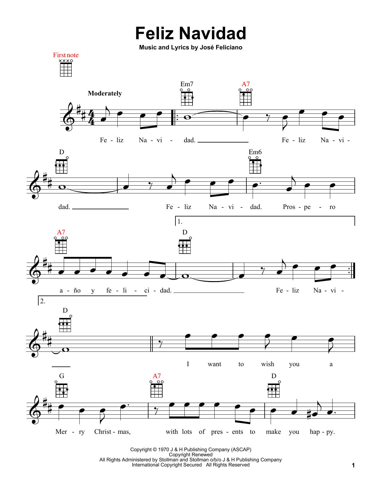 Feliz Navidad (Ukulele) von Jose Feliciano