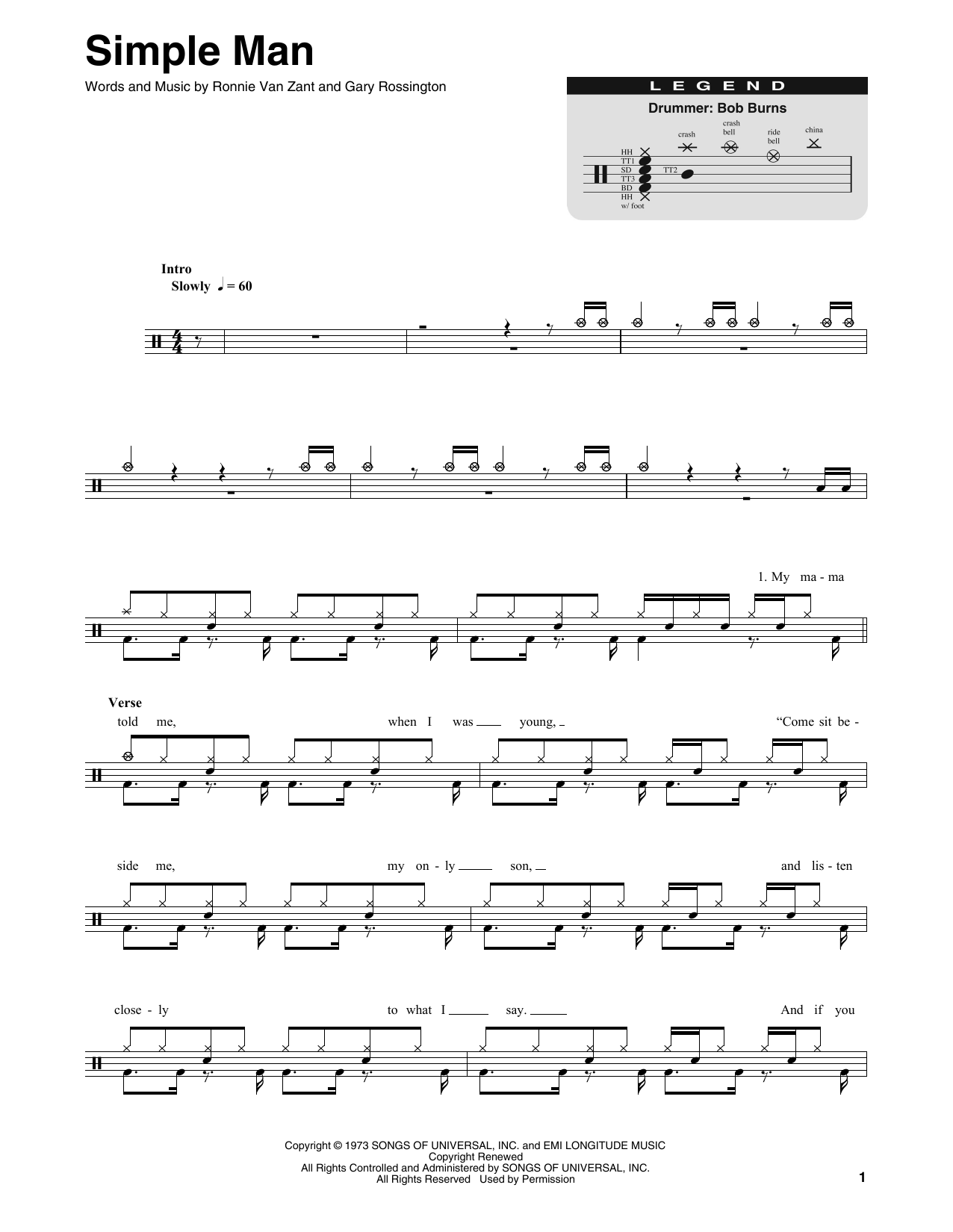 Simple Man (Drums Transcription) von Lynyrd Skynyrd