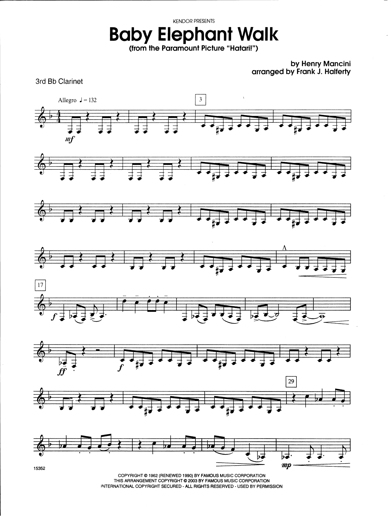 Baby Elephant Walk (from Hatari!) - Bb Clarinet 3 (Woodwind Ensemble) von Frank J. Halferty