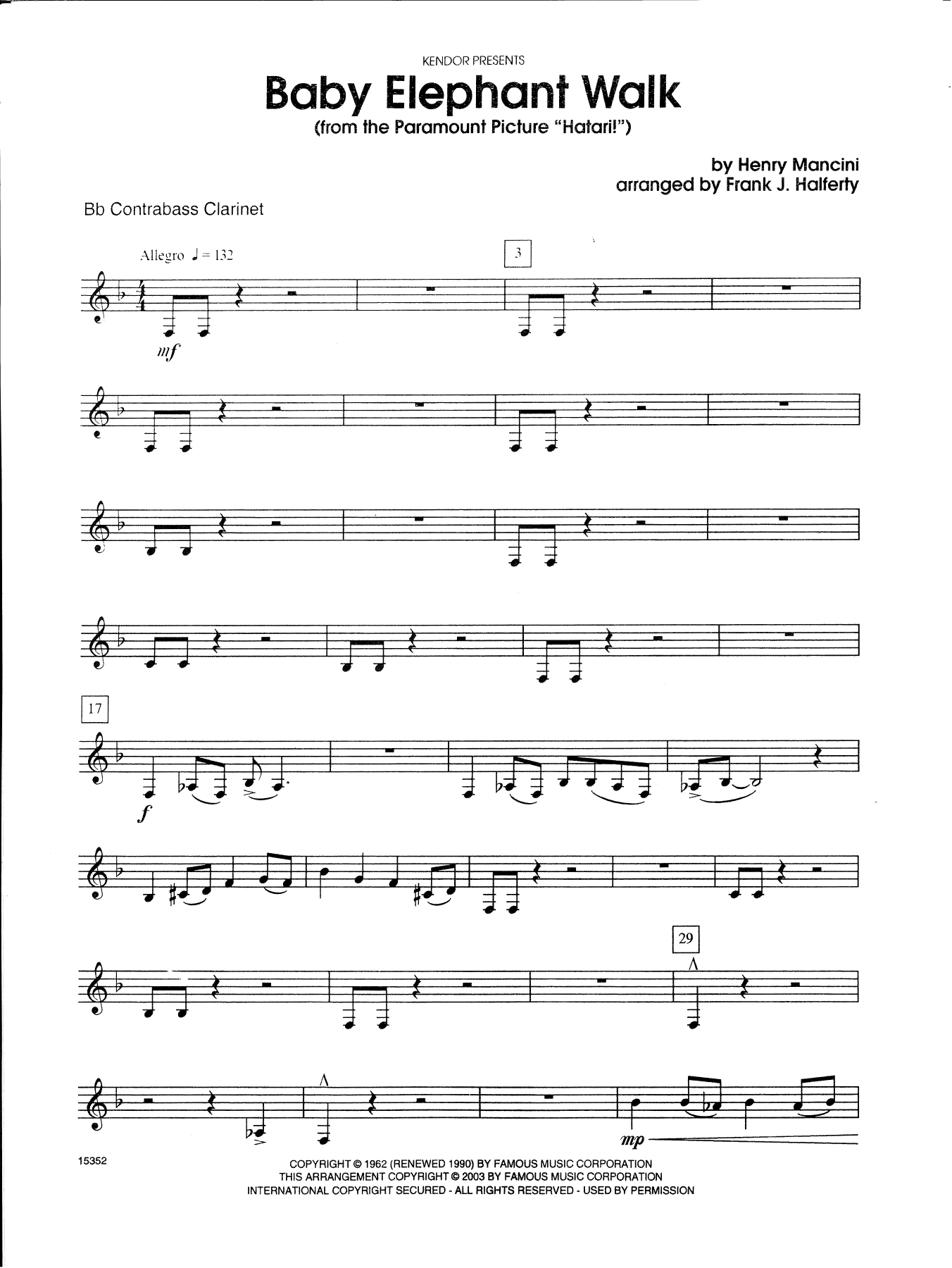 Baby Elephant Walk (from Hatari!) - Bb Contrabass Clarinet (Woodwind Ensemble) von Frank J. Halferty