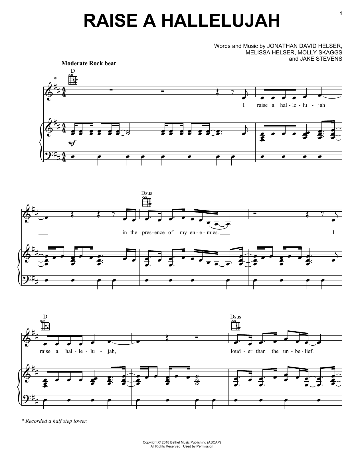 Raise A Hallelujah (Piano, Vocal & Guitar Chords (Right-Hand Melody)) von Bethel Music, Jonathan David Helser & Melissa Helser
