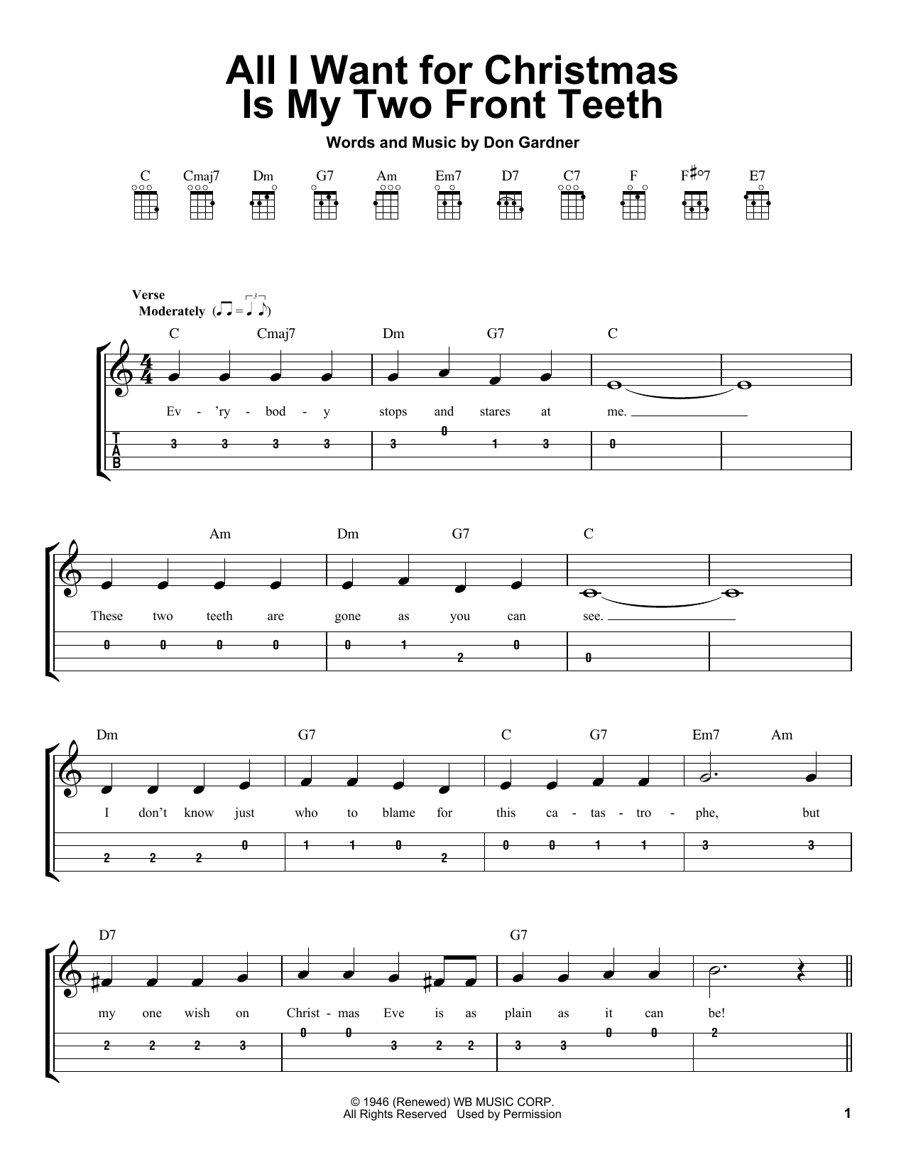 All I Want For Christmas Is My Two Front Teeth (Easy Ukulele Tab) von Don Gardner