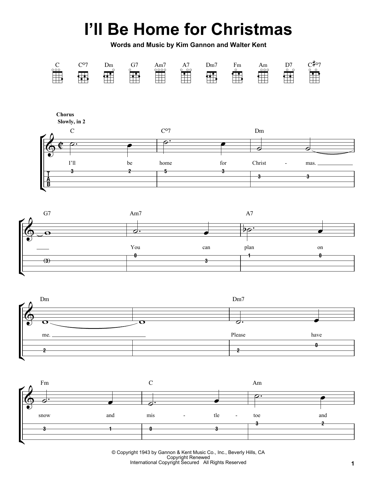 I'll Be Home For Christmas (Easy Ukulele Tab) von Bing Crosby