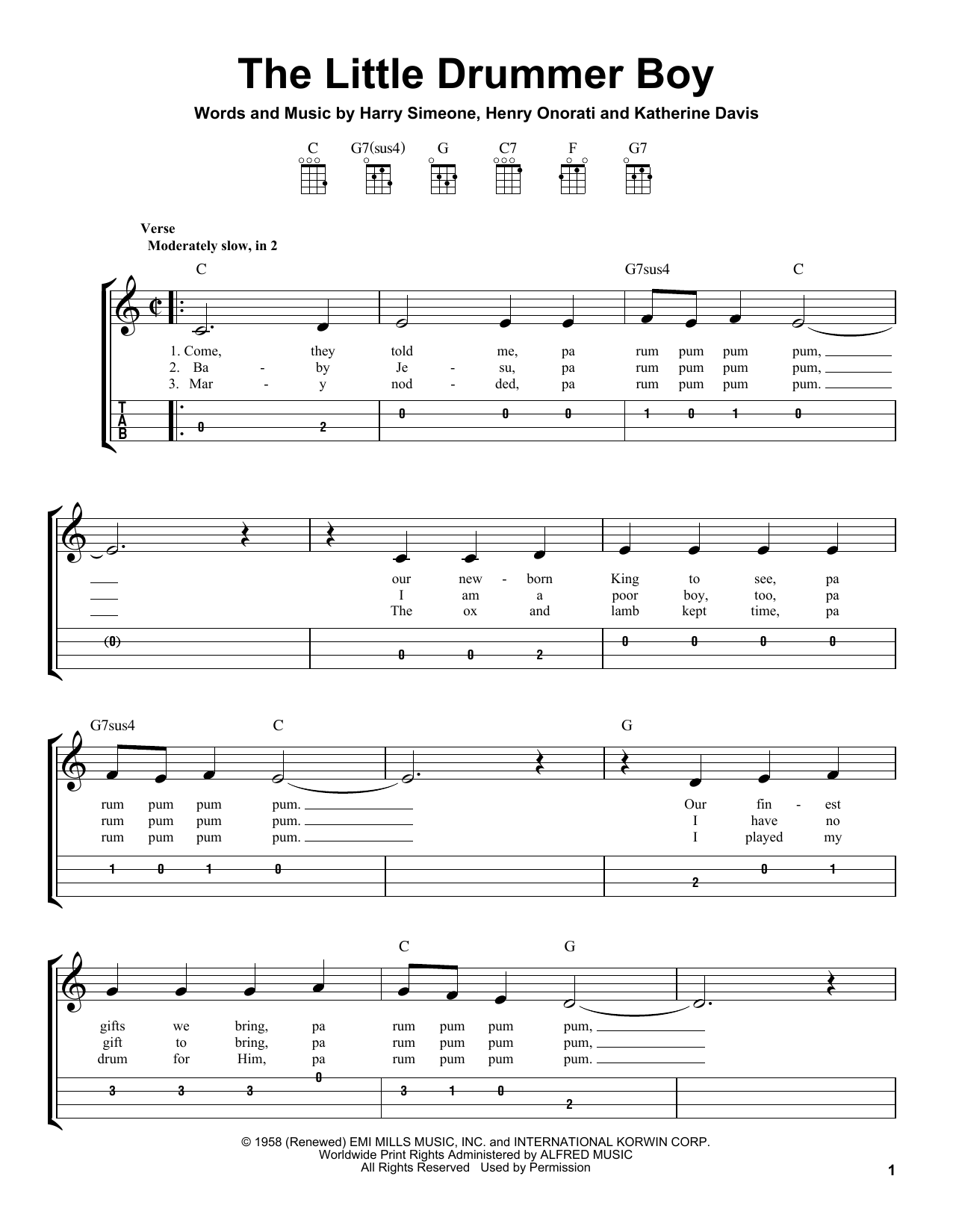 The Little Drummer Boy (Easy Ukulele Tab) von Katherine K. Davis