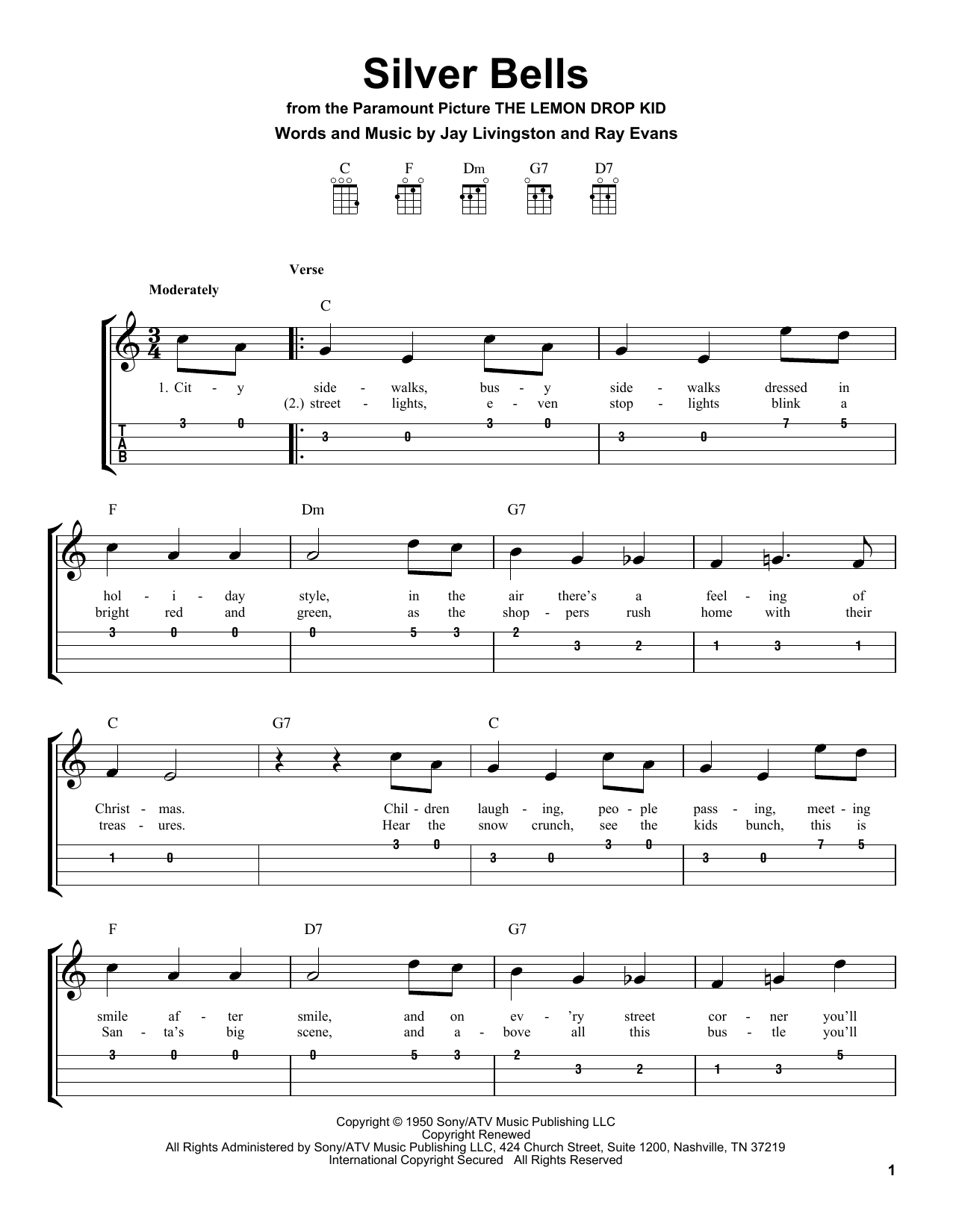 Silver Bells (Easy Ukulele Tab) von Jay Livingston