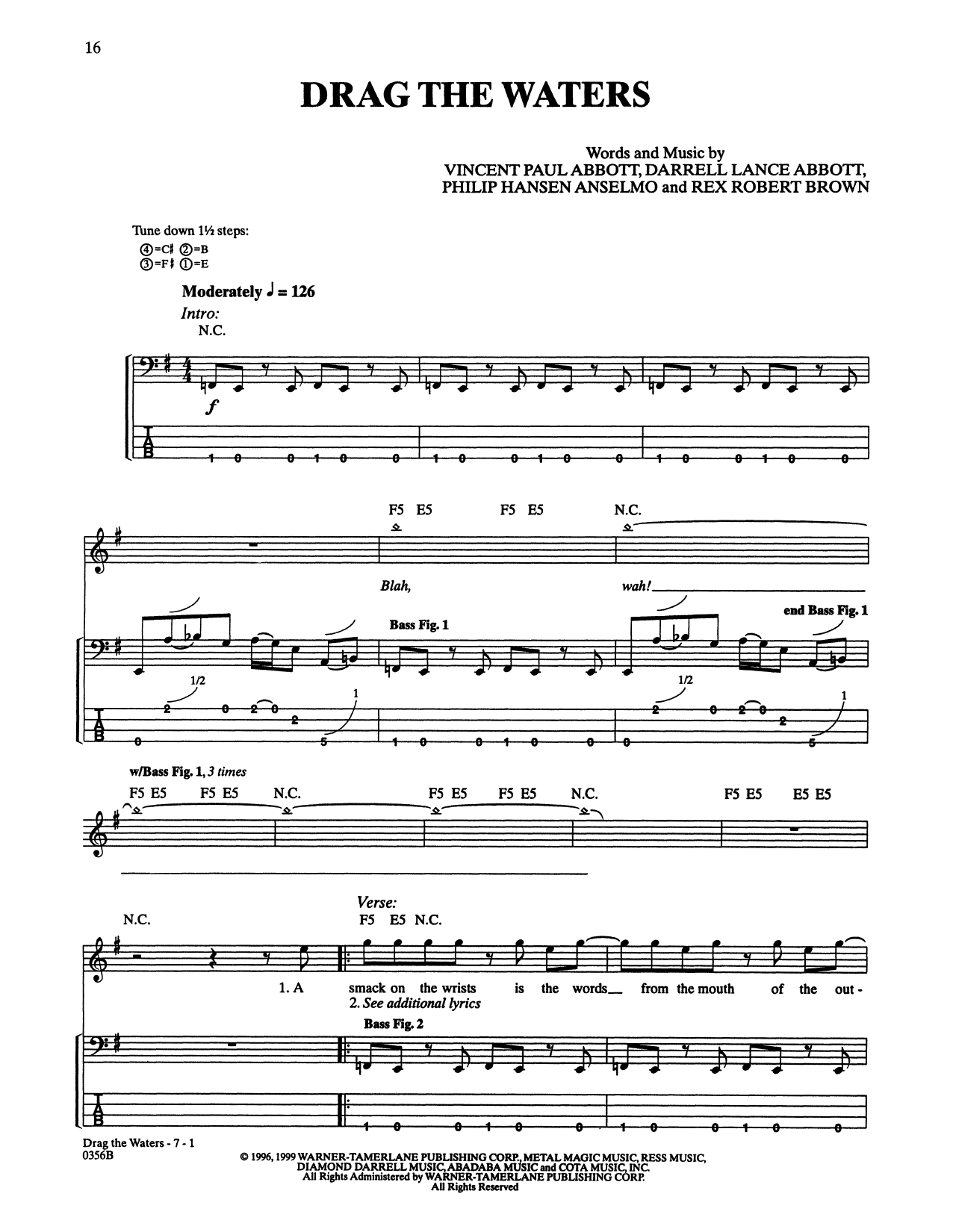 Drag The Waters (Bass Guitar Tab) von Pantera