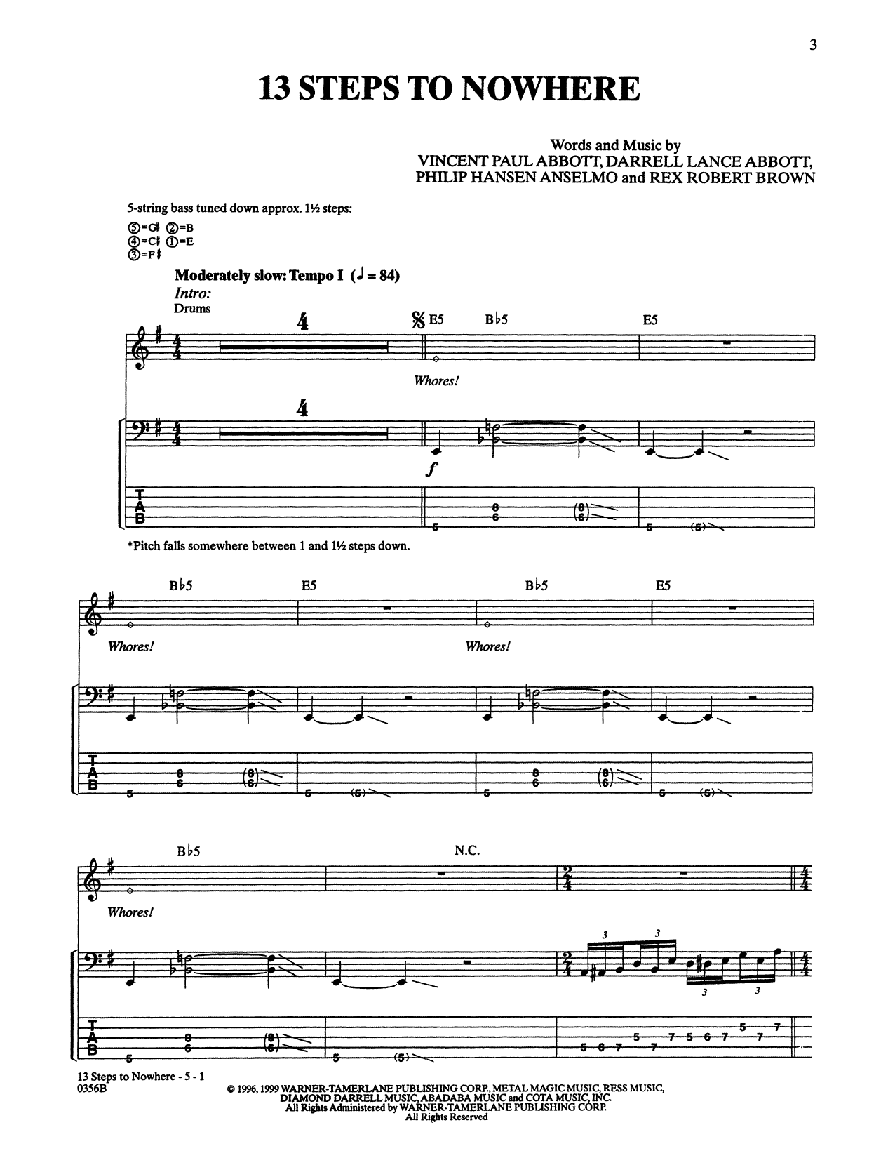 13 Steps To Nowhere (Bass Guitar Tab) von Pantera